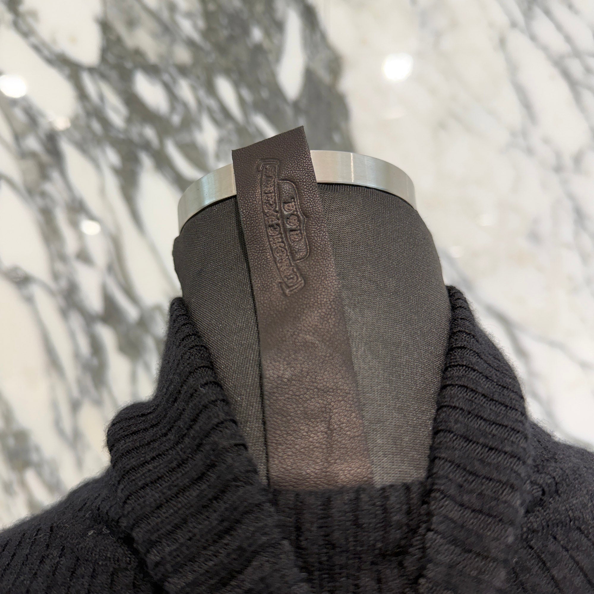 CHROME HEARTS Y NOT Leather Cross Patch Cashmere Turtle Neck Knit Sweater Size S クロムハーツ ワイノット レザークロスパッチ カシミヤ タートルネック ニットセーター サイズS
