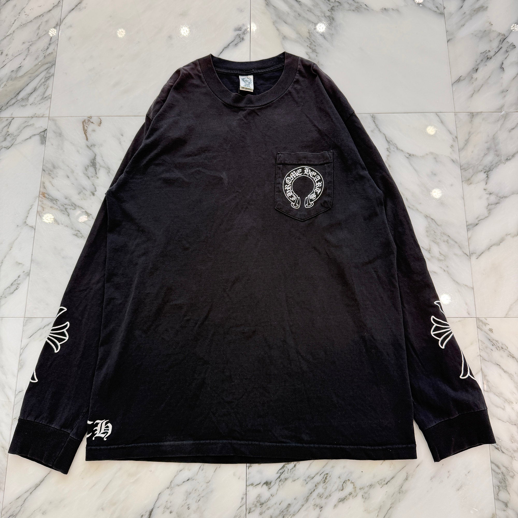 CHROME HEARTS Back Scroll Sleeve CH Cross Print Long Sleeve Tee Size L クロムハーツ バックスクロール 袖CHクロス ロングスリーブ Tシャツ サイズL