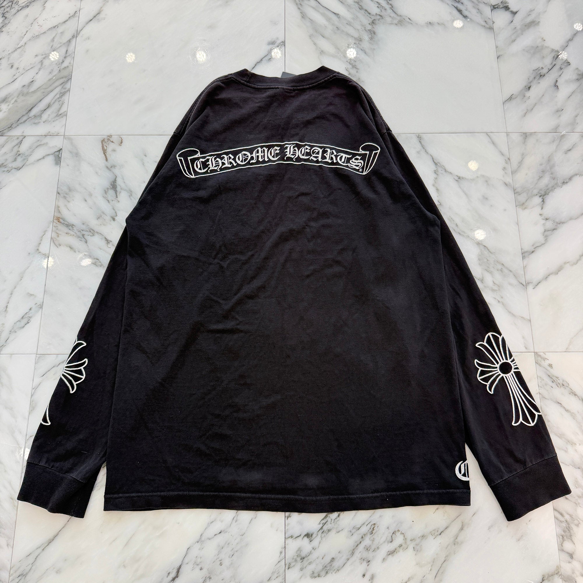 CHROME HEARTS Back Scroll Sleeve CH Cross Print Long Sleeve Tee Size L クロムハーツ バックスクロール 袖CHクロス ロングスリーブ Tシャツ サイズL