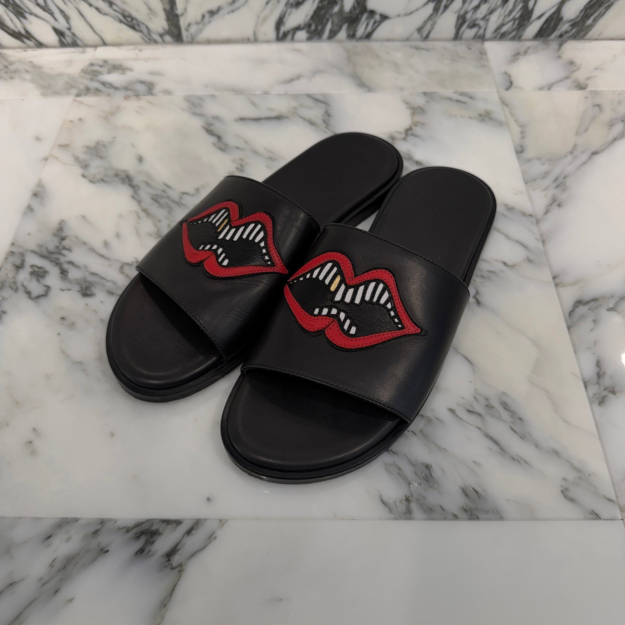Chrome Hearts レザーサンダル 赤い唇刺繍 CHROME HEARTS Chomper Leather Patch Sandals Size 43 (約27.5cm