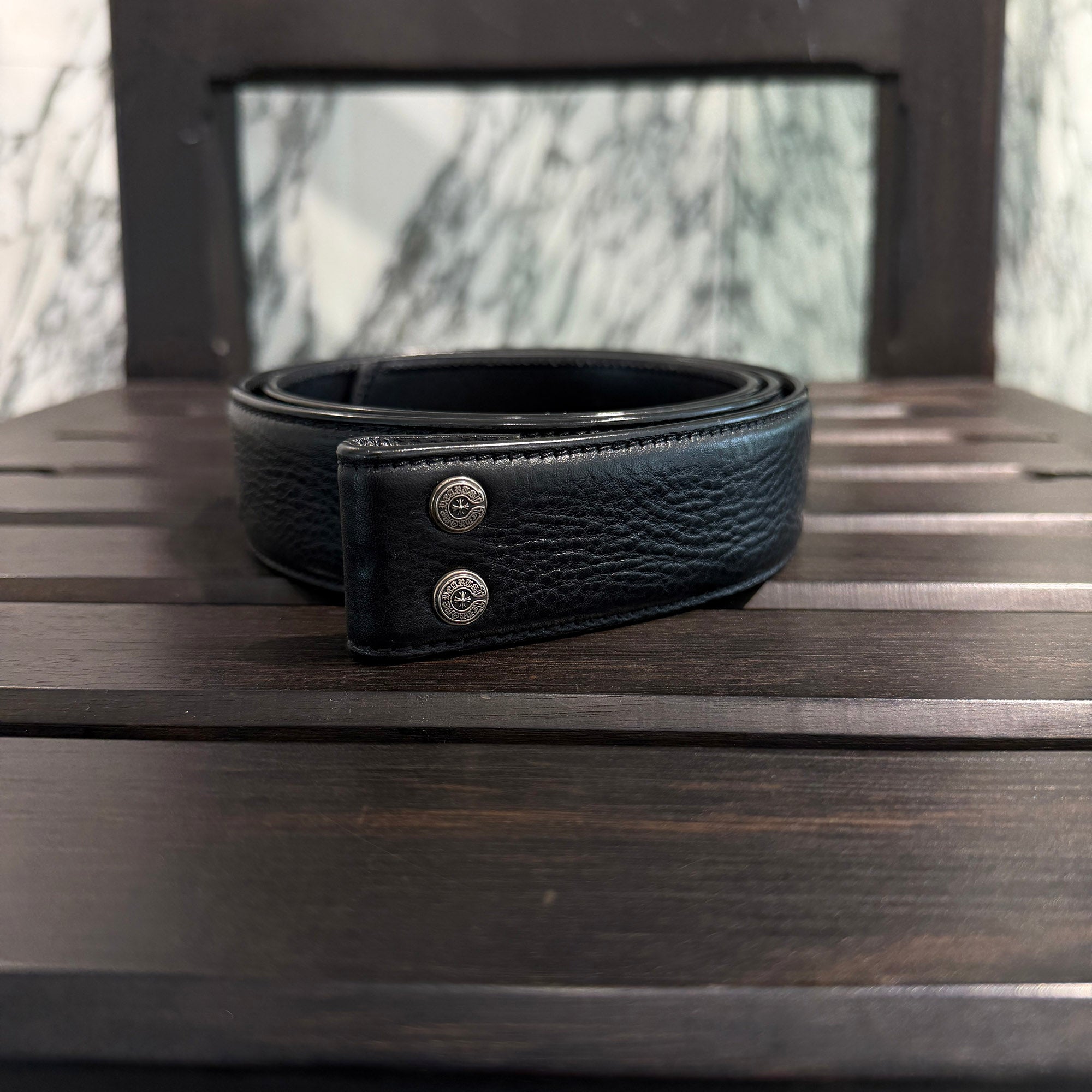 CHROME HEARTS 1.5 STRAP Horseshoe Rivet Leather Belt Size 36 クロムハーツ 1.5ストラップ ホースシューリベット レザーベルト サイズ36