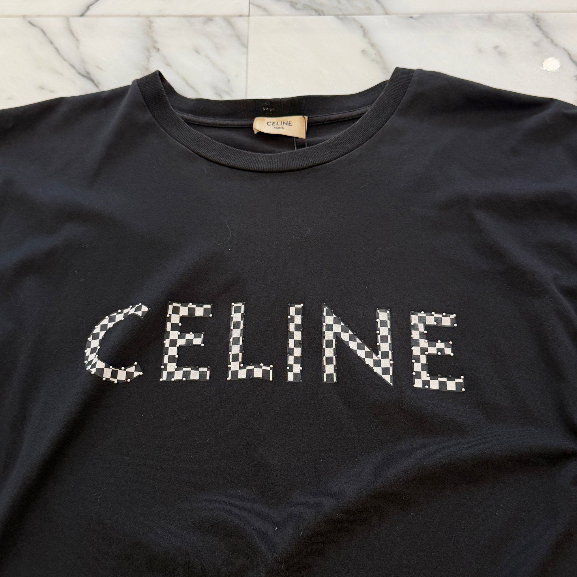CELINE 2021SS Check Print Studs Loose Fit Tee 2X800501F Size S セリーヌ チェップリント スタッズ装飾 ルーズフィット Tシャツ サイズS