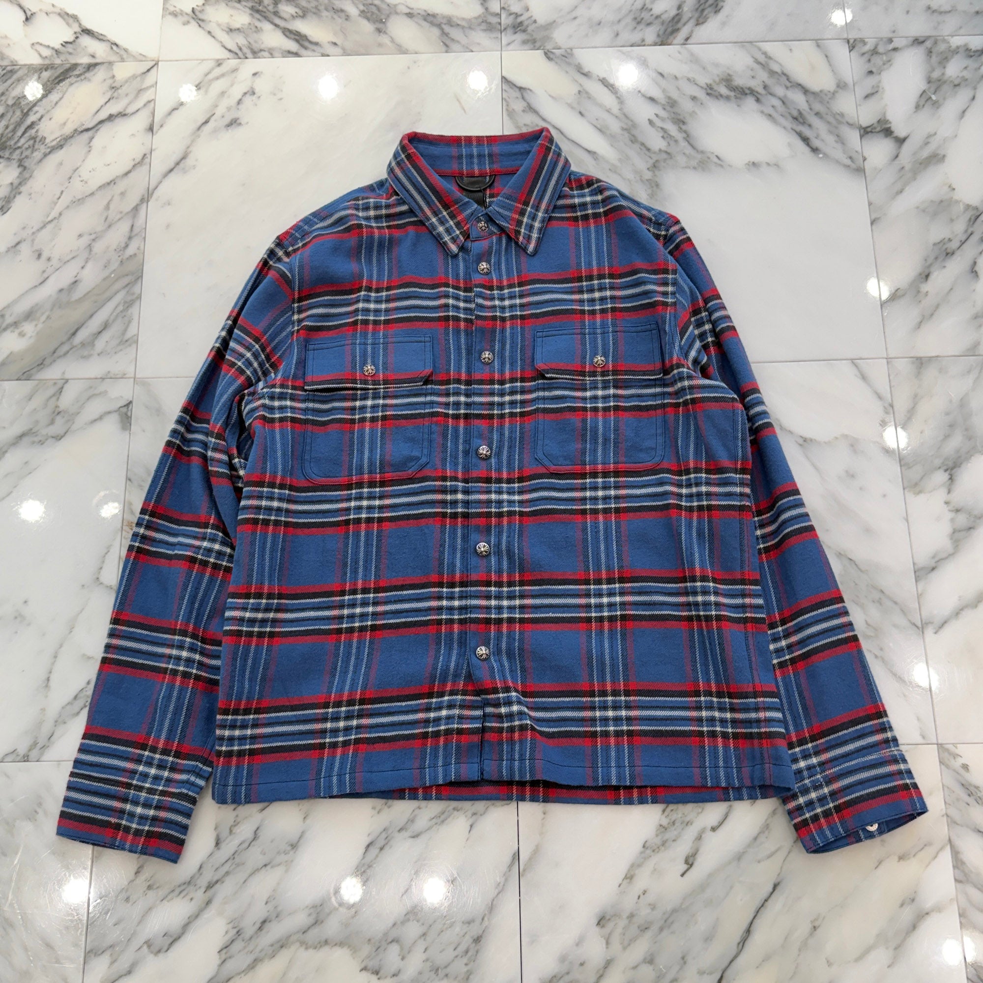 CHROME HEARTS Y NOT Cross Ball Button Check Shirt Size M クロムハーツ ワイノット クロスボールボタン チェックシャツ サイズM