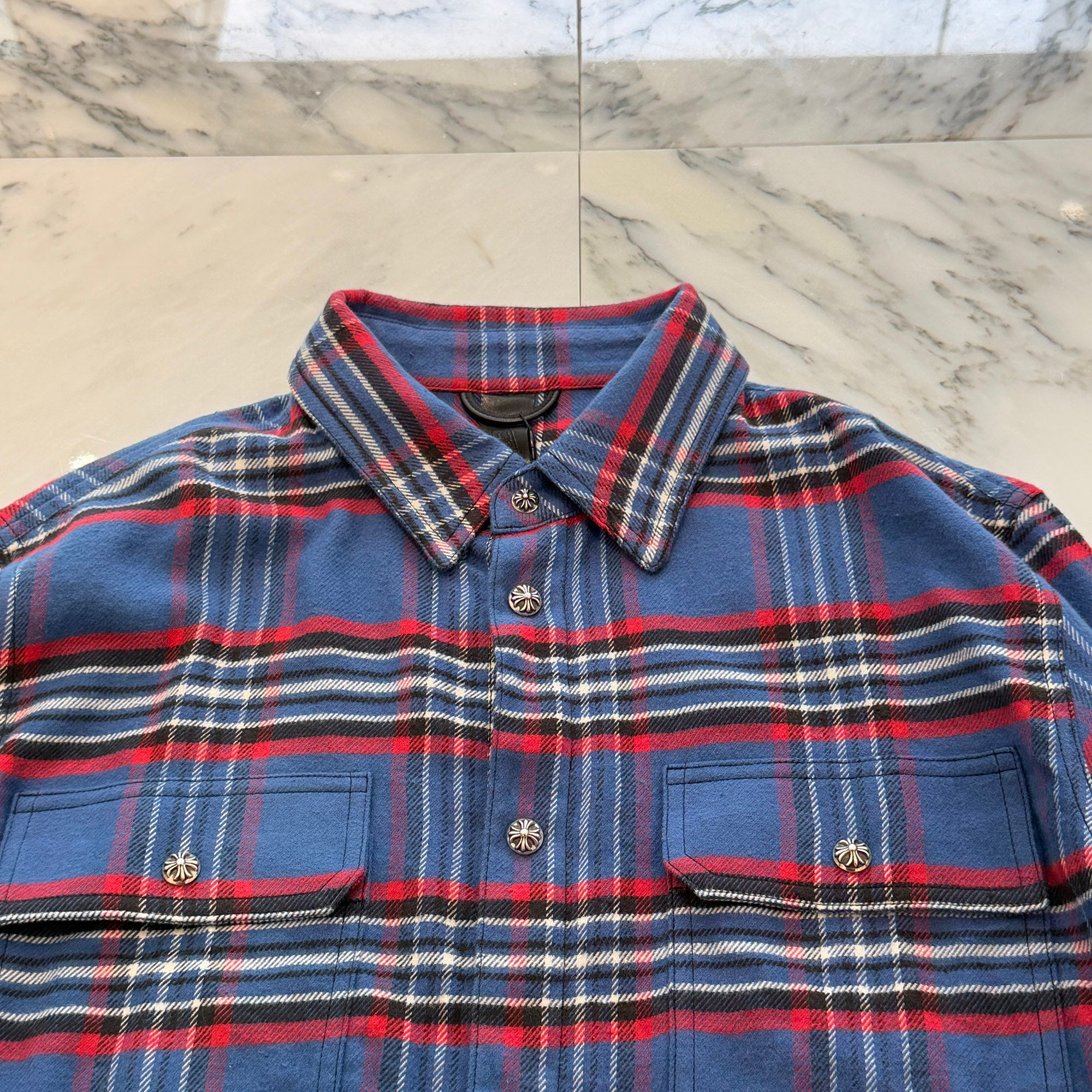 CHROME HEARTS Y NOT Cross Ball Button Check Shirt Size M クロムハーツ ワイノット クロスボールボタン チェックシャツ サイズM