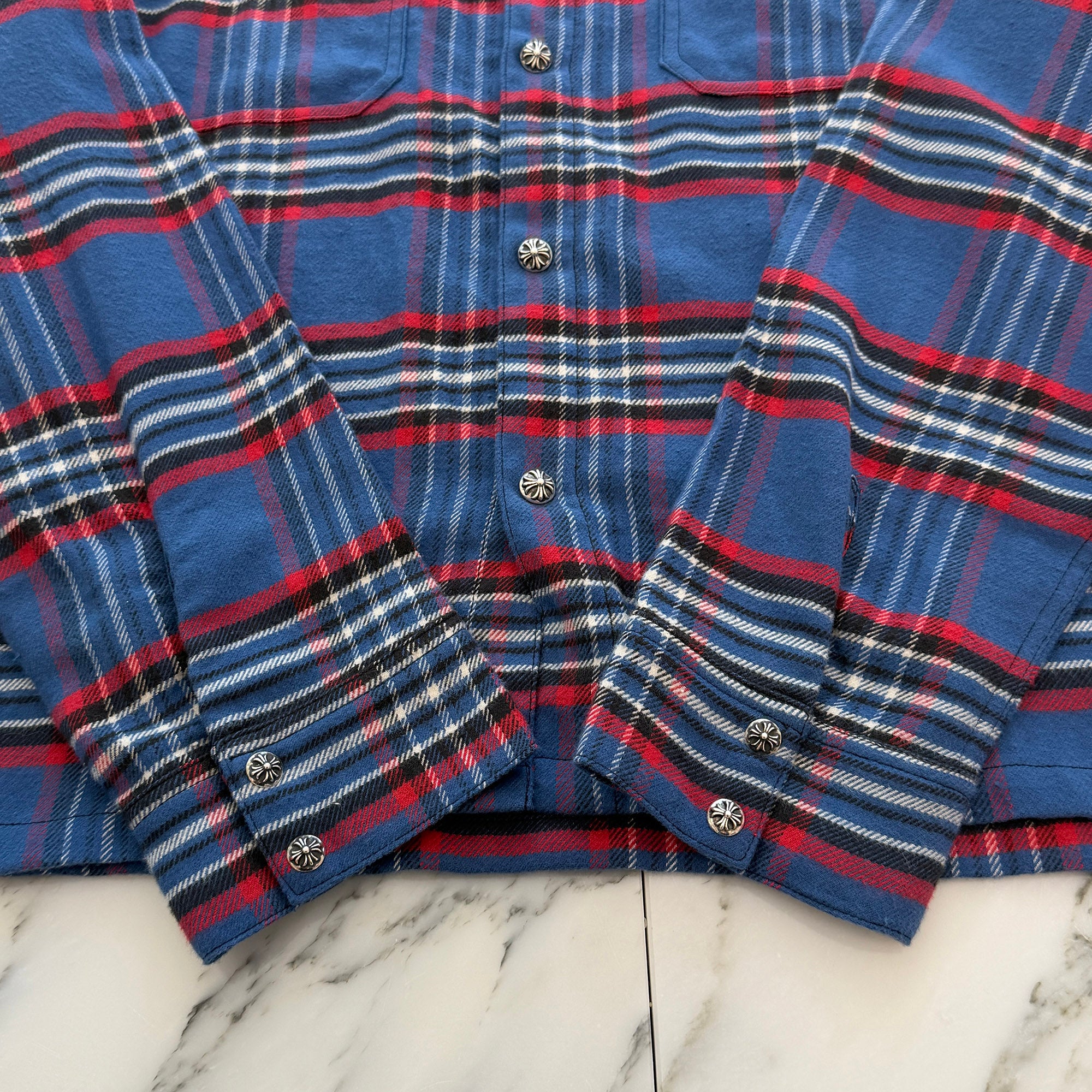CHROME HEARTS Y NOT Cross Ball Button Check Shirt Size M クロムハーツ ワイノット クロスボールボタン チェックシャツ サイズM