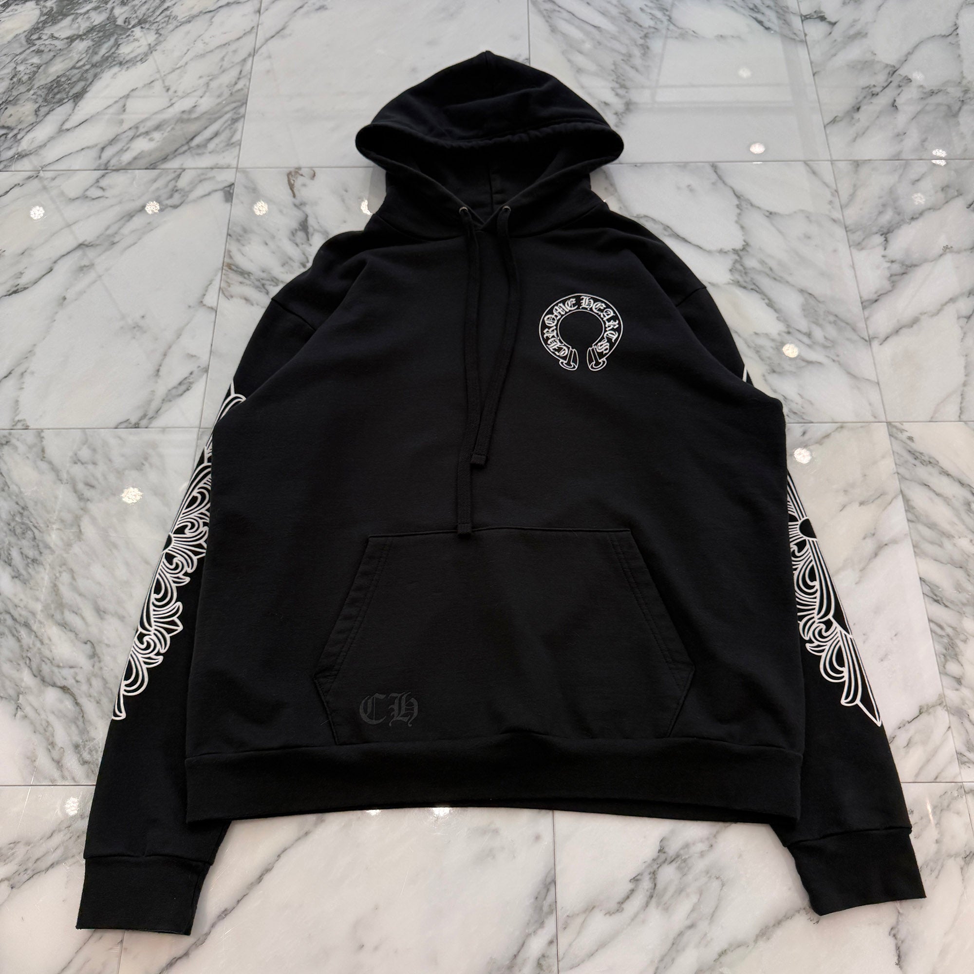 CHROME HEARTS Floral Cross Horseshoe Pullover Hoodie Size L クロムハーツ フローラルクロス ホースシュー プルオーバーフーディ サイズL