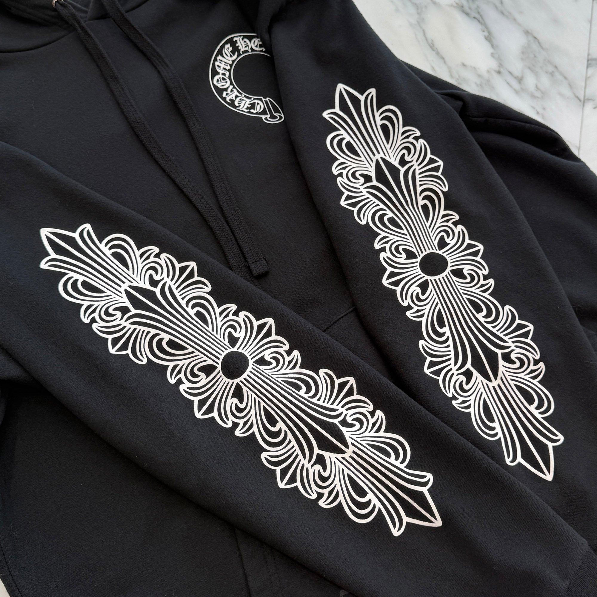 CHROME HEARTS Floral Cross Horseshoe Pullover Hoodie Size L クロムハーツ フローラルクロス ホースシュー プルオーバーフーディ サイズL
