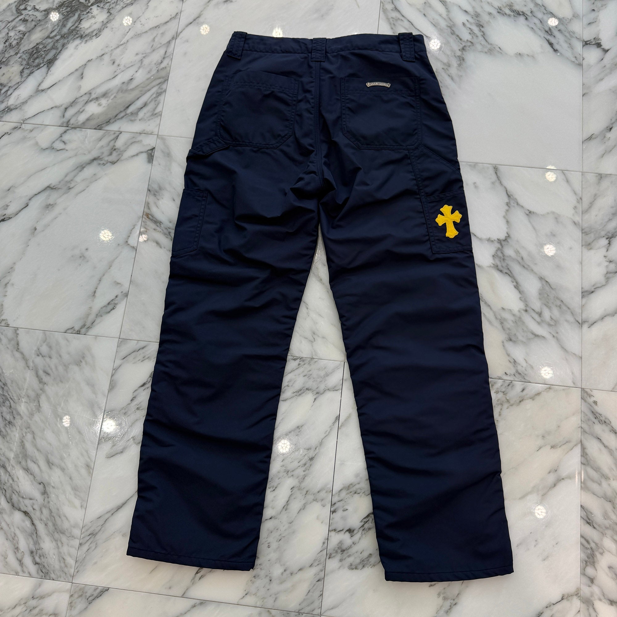 CHROME HEARTS Carpenter Leather Double Knee Nylon Leather Cross Patch Pants Size 27 クロムハーツ カーペンター レザーダブルニー ナイロン レザークロスパッチ ロングパンツ サイズ27