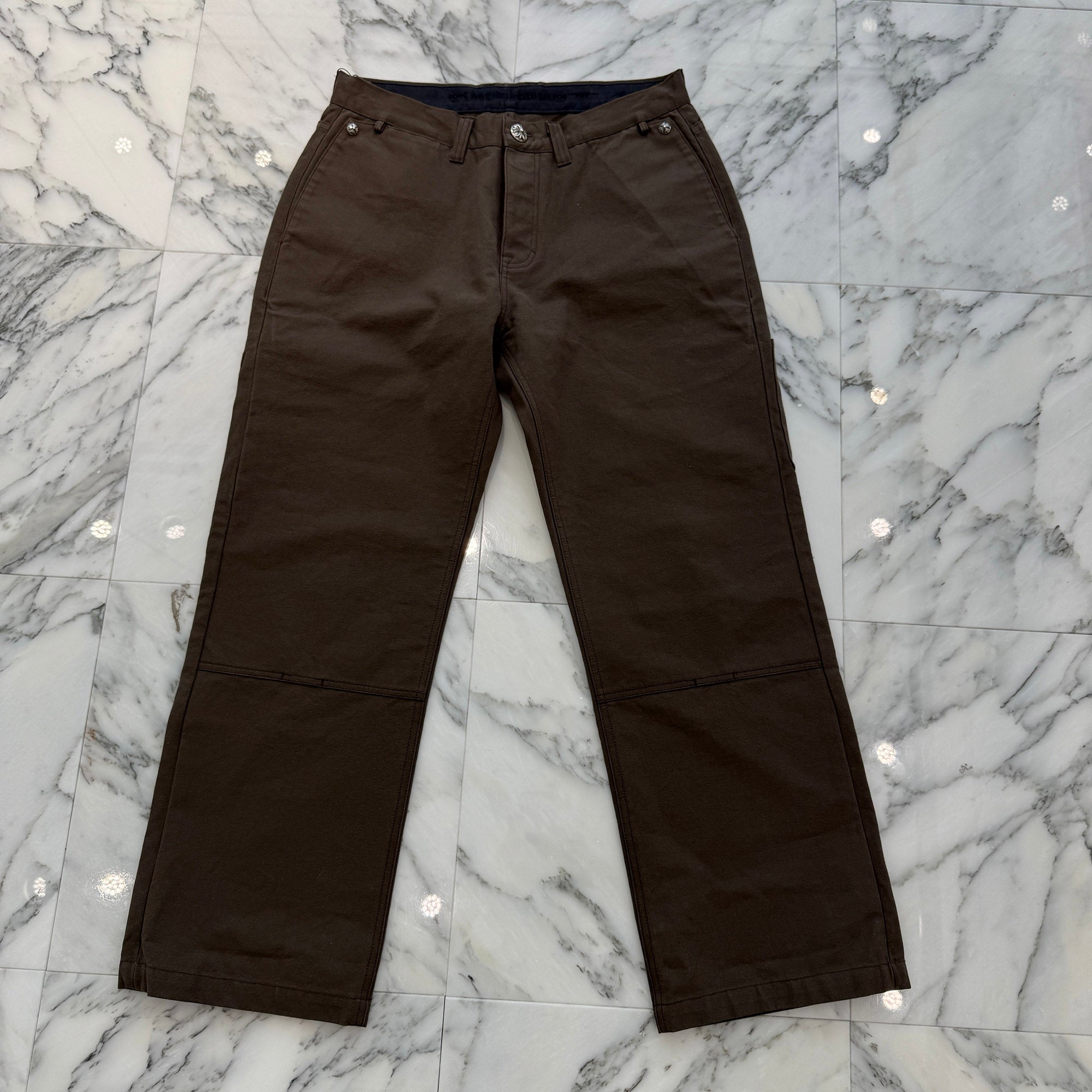 CHROME HEARTS Cemetery Cross Leather Patch Cotton Cargo Pants Size 34 クロムハーツ セメタリー クロス レザー パッチ コットン カーゴ パンツ ブラウン サイズ34