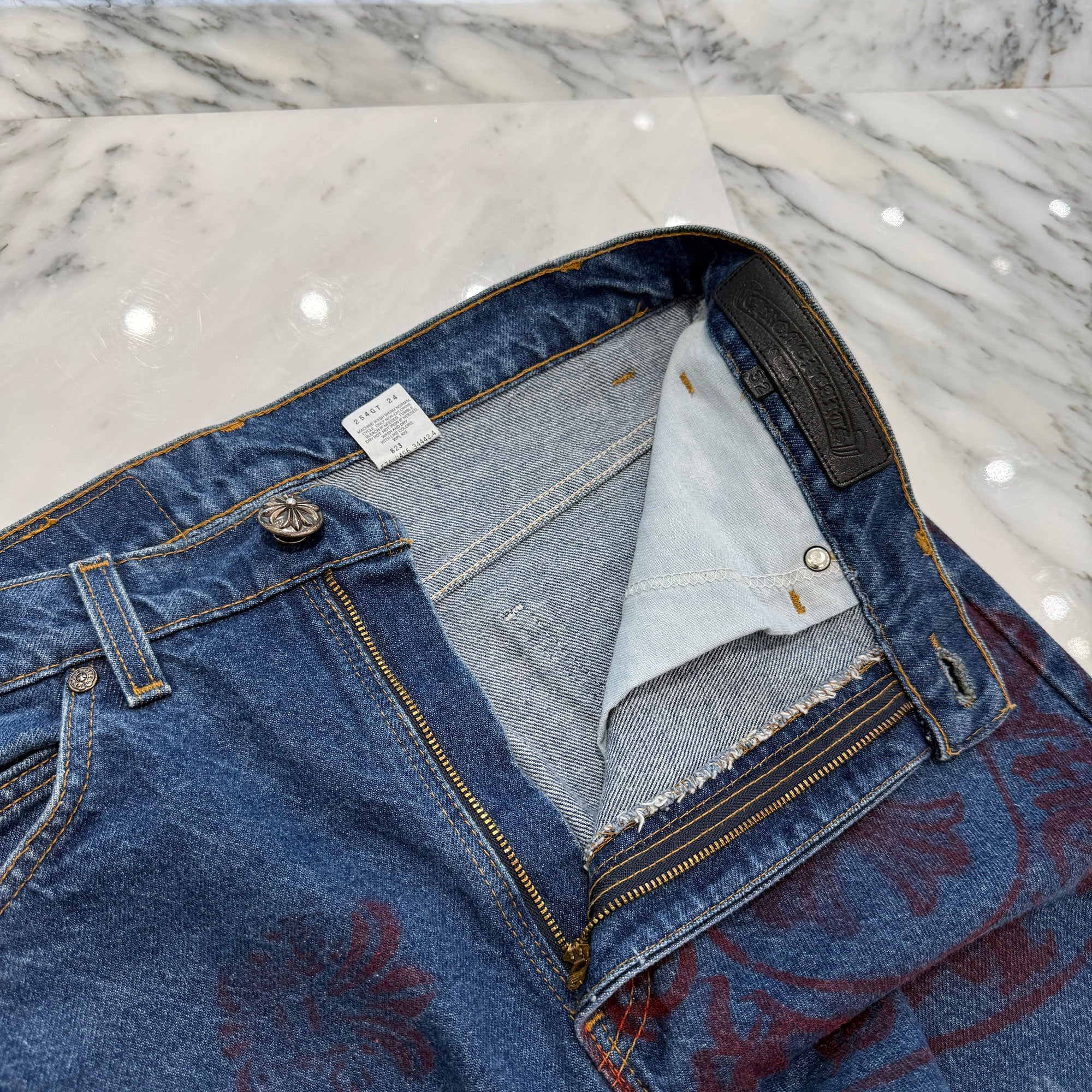 CHROME HEARTS × Levi's 517 VNTG Stencil Cemetery Cross Leather Patch Denim Pants Size 32 クロムハーツ × リーバイス 517 ヴィンテージ ステンシル柄 セメタリークロス レザーパッチ デニムパンツ サイズ32