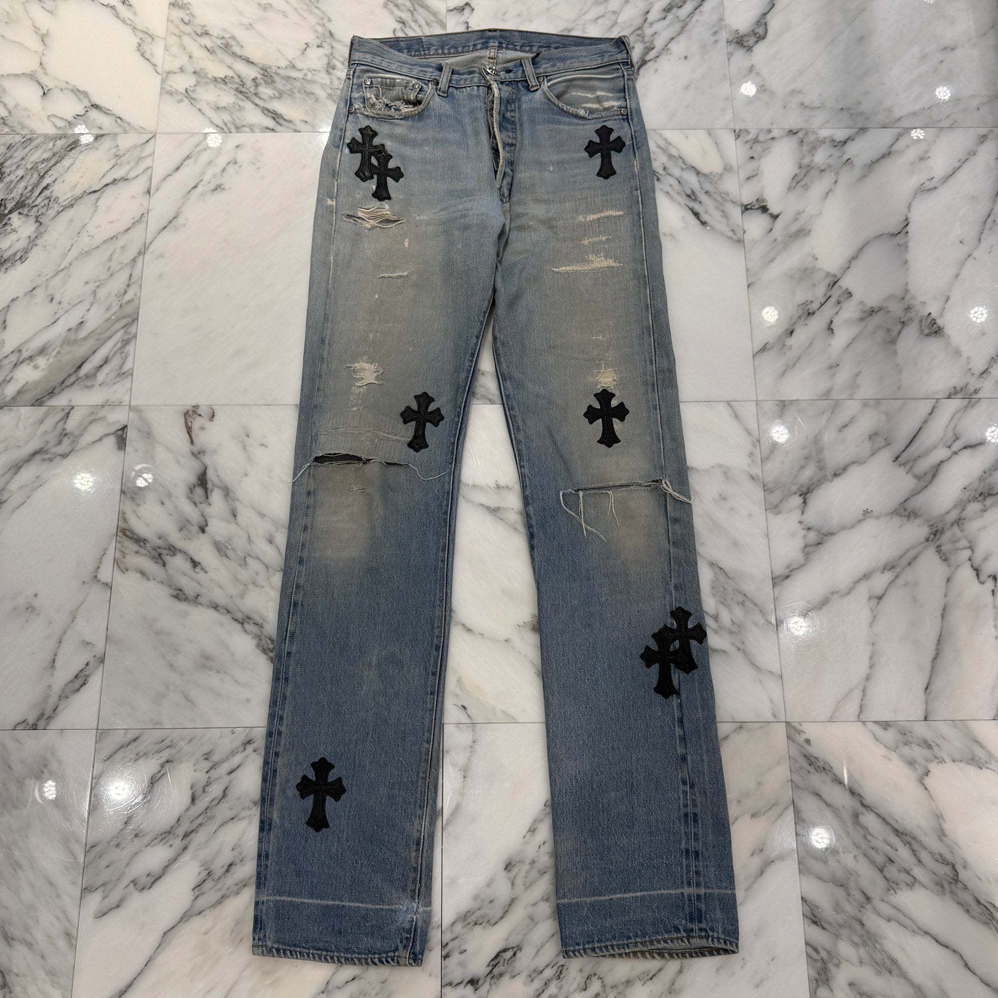 CHROME HEARTS × Levi's 501 VNTG Leather Cross Patch Jeans Size 29 クロムハーツ × リーバイス 501 ヴィンテージ レザークロスパッチ ジーンズ デニムパンツ サイズ29