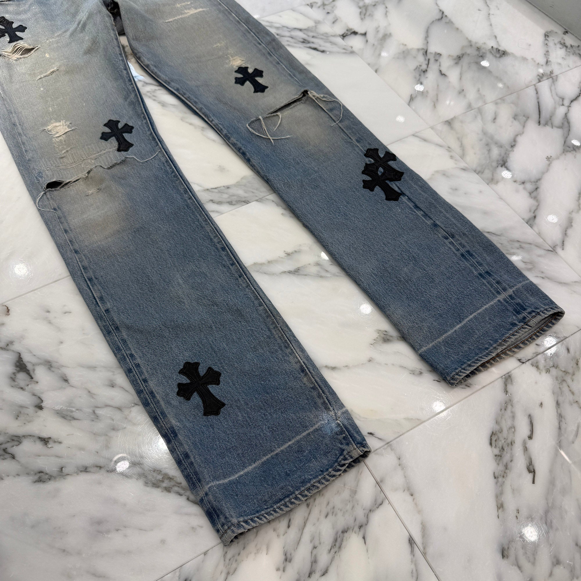 CHROME HEARTS × Levi's 501 VNTG Leather Cross Patch Jeans Size 29 クロムハーツ × リーバイス 501 ヴィンテージ レザークロスパッチ ジーンズ デニムパンツ サイズ29