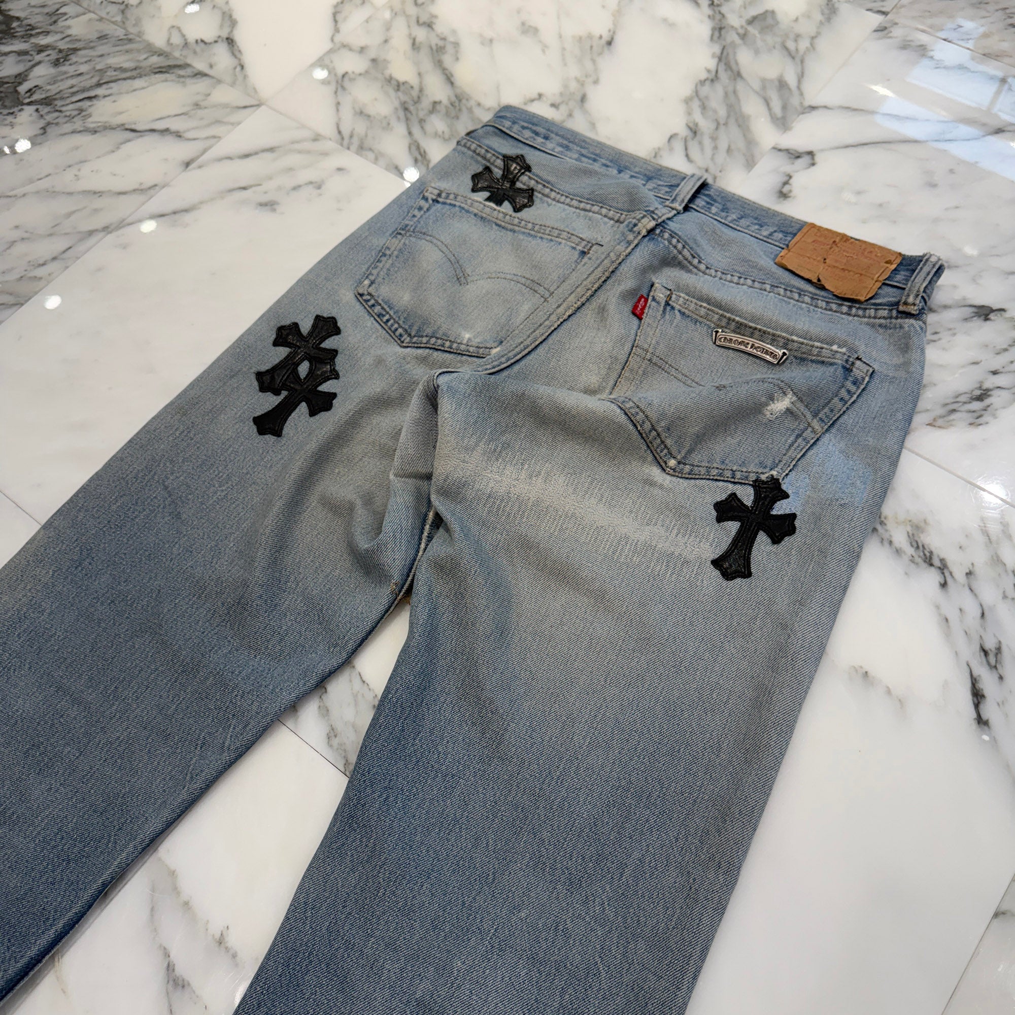CHROME HEARTS × Levi's 501 VNTG Leather Cross Patch Jeans Size 29 クロムハーツ × リーバイス 501 ヴィンテージ レザークロスパッチ ジーンズ デニムパンツ サイズ29