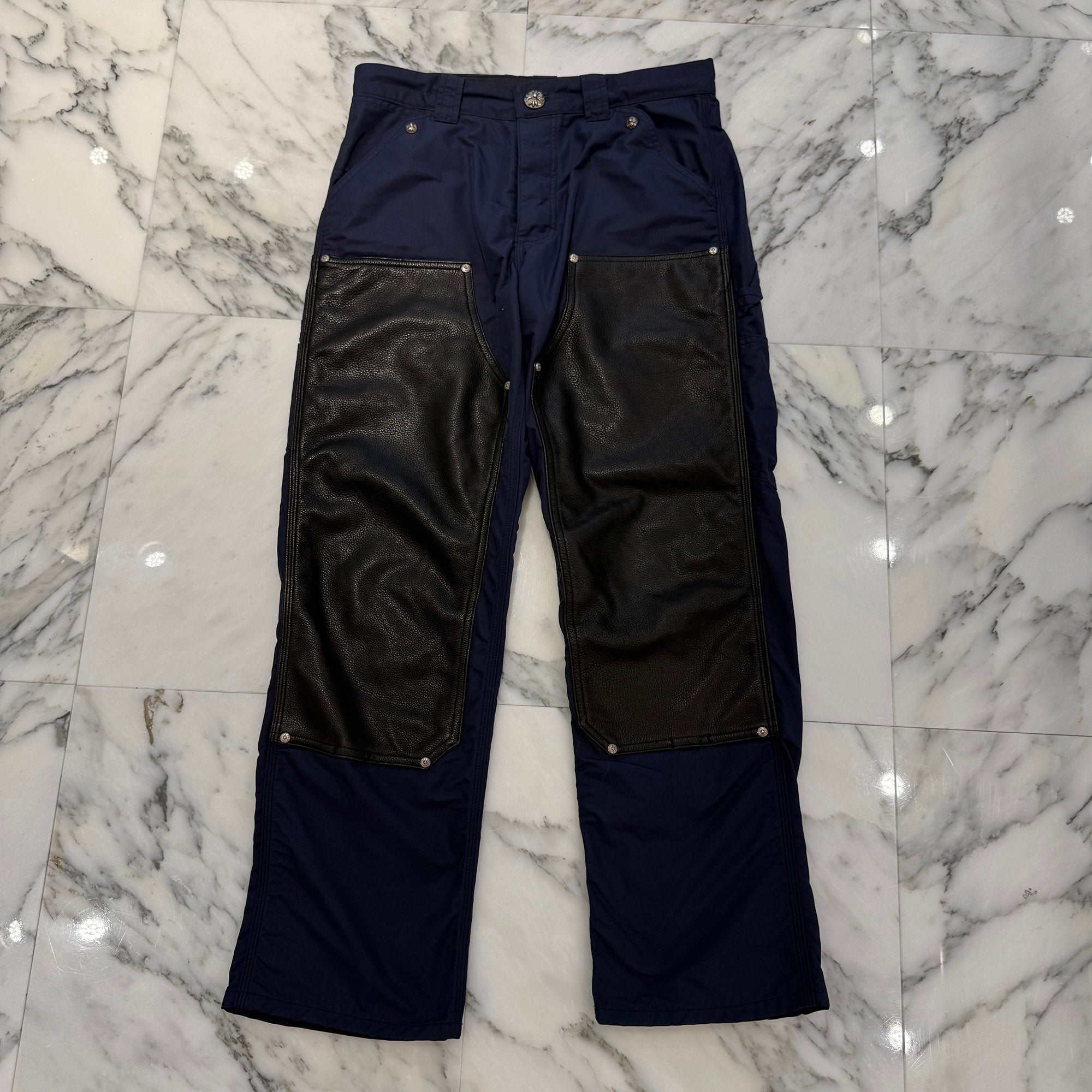 CHROME HEARTS Carpenter Leather Double Knee Nylon Leather Cross