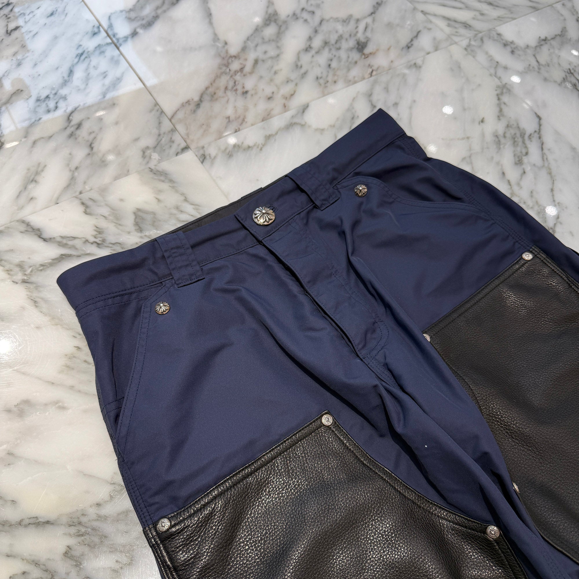CHROME HEARTS Carpenter Leather Double Knee Nylon Leather Cross