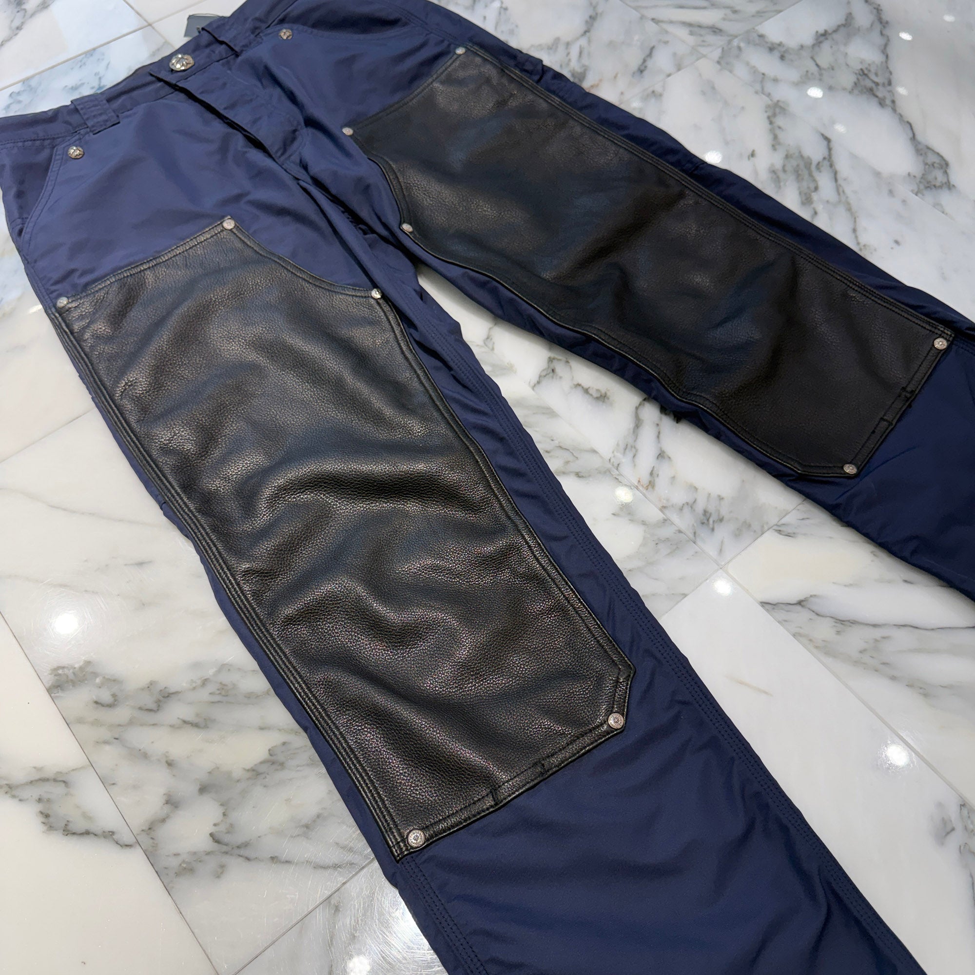 CHROME HEARTS Carpenter Leather Double Knee Nylon Leather Cross
