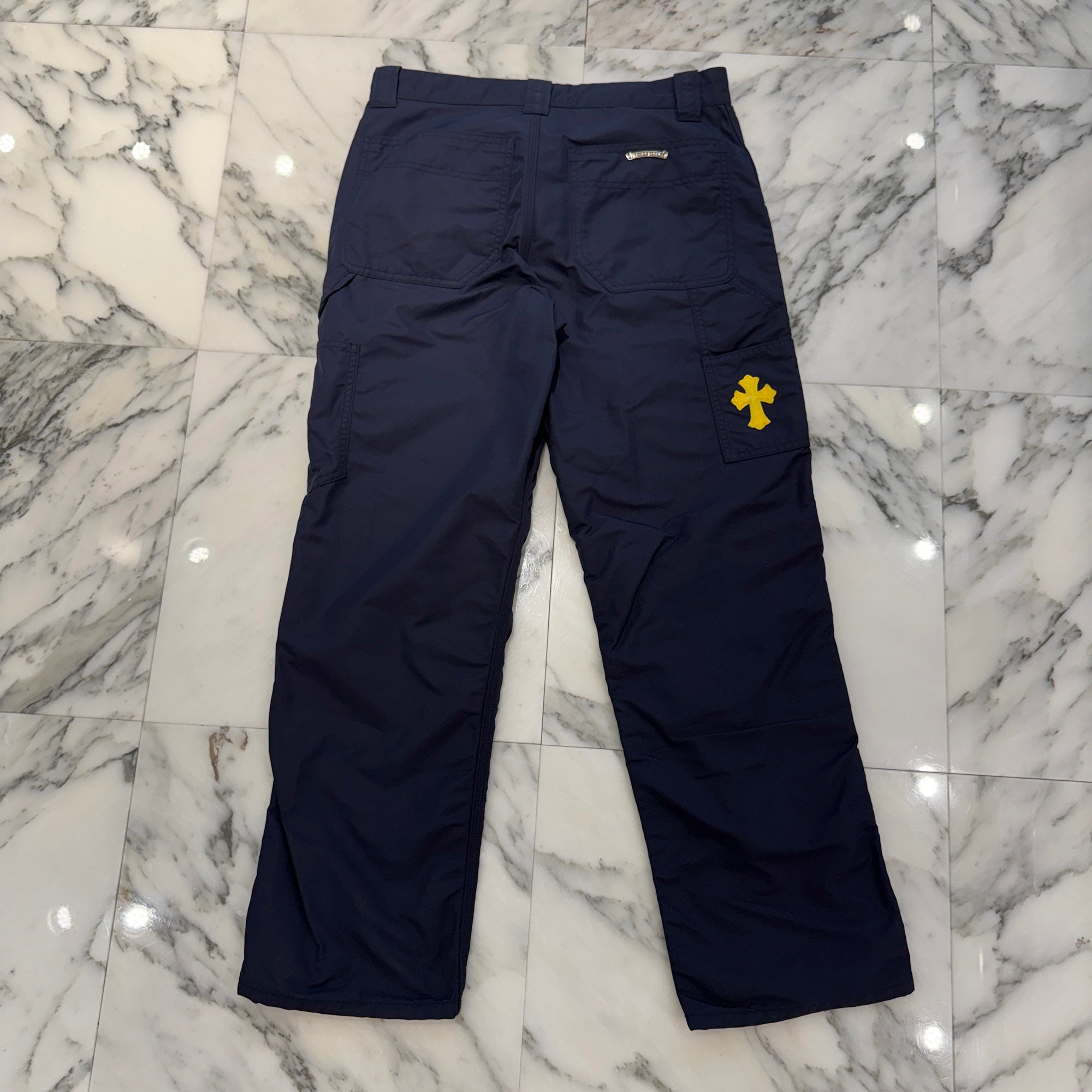 CHROME HEARTS Carpenter Leather Double Knee Nylon Leather Cross Patch Pants Size 30 クロムハーツ カーペンター レザーダブルニー ナイロン レザークロスパッチ ロングパンツ サイズ30