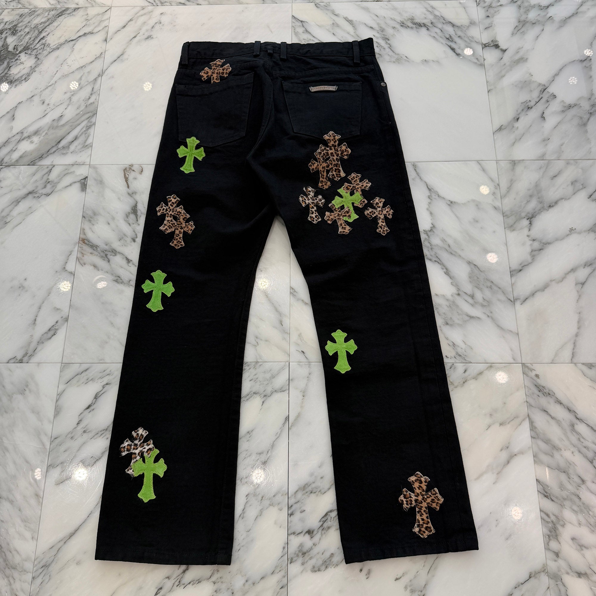 CHROME HEARTS Multi Leather Patch Cross Ball Button Denim Pants Size 32 クロムハーツ マルチレザーパッチ クロスボールボタン デニムパンツ サイズ32
