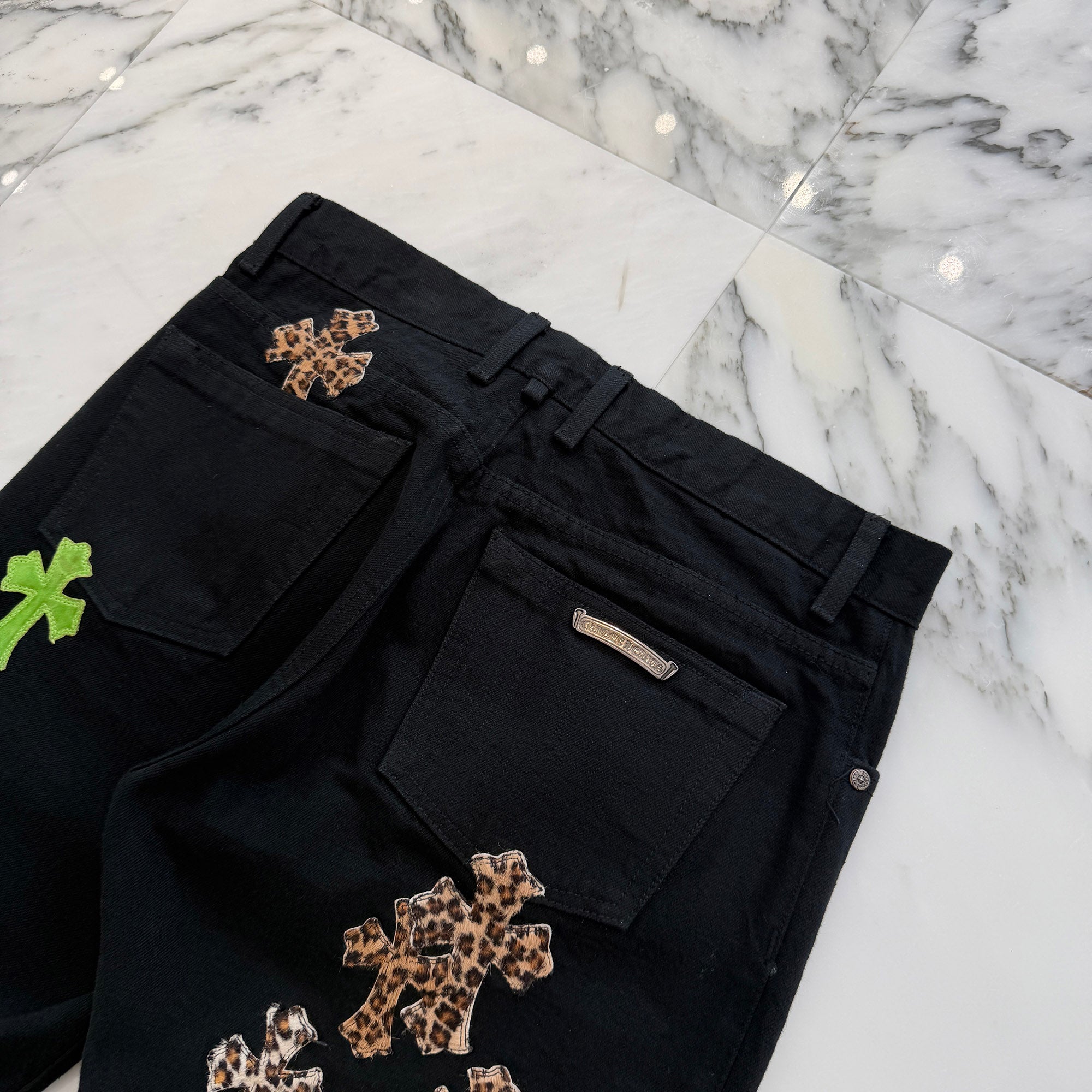 CHROME HEARTS Multi Leather Patch Cross Ball Button Denim Pants Size 32 クロムハーツ マルチレザーパッチ クロスボールボタン デニムパンツ サイズ32