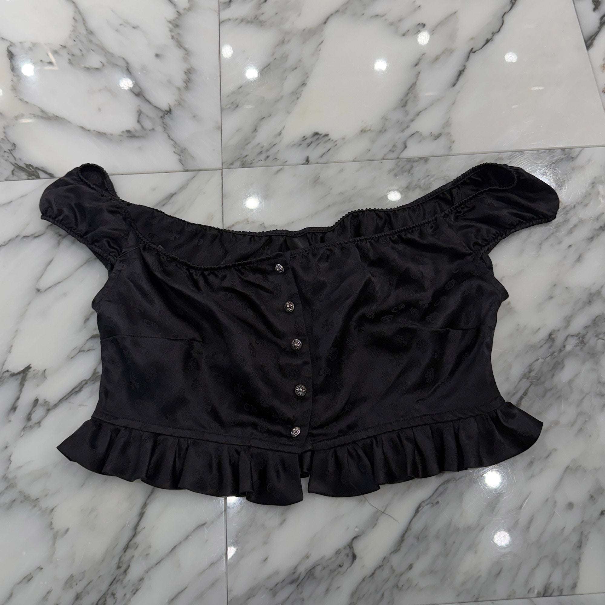 CHROME HEARTS Frill Lace Off Shoulder Blouse Size S クロムハーツ フリルレース オフショルダー ブラウス サイズS