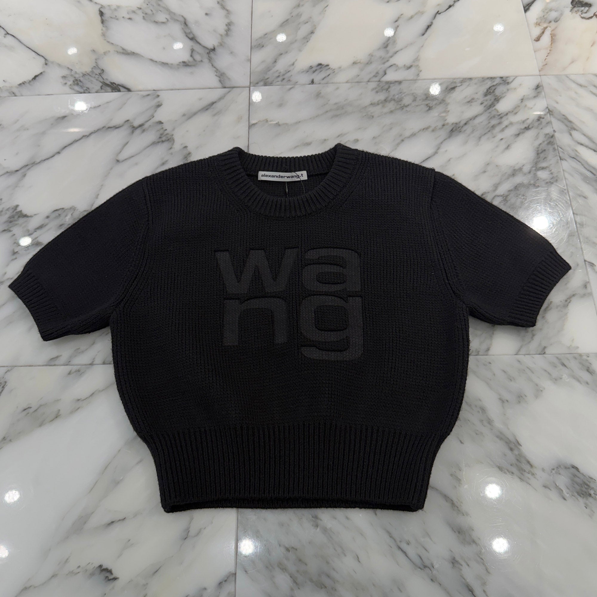 Alexander Wang Debossed Stacked Logo Cropped Knit Tee 4KC4231021 Size XS アレキサンダーワン ディボスド スタックド ロゴ クロップド ニットTシャツ サイズXS
