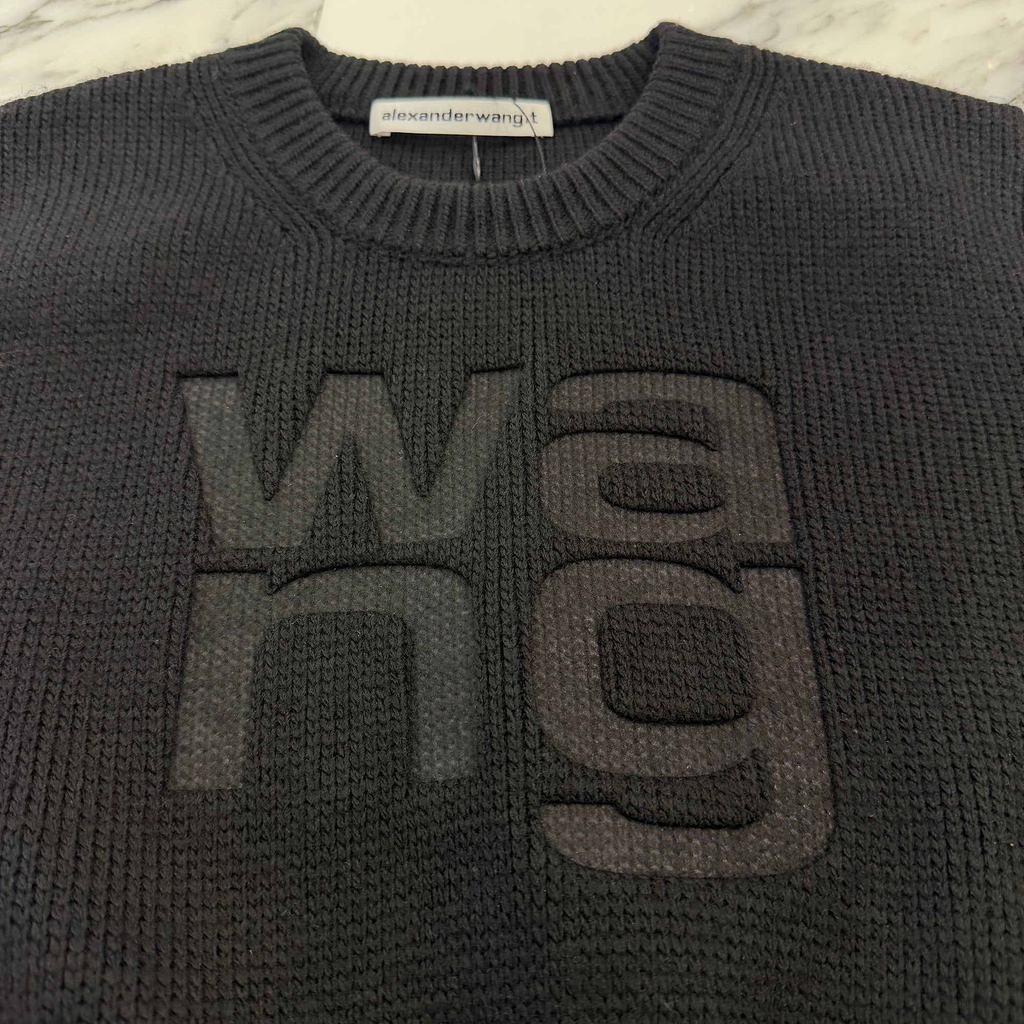 Alexander Wang Debossed Stacked Logo Cropped Knit Tee 4KC4231021 Size XS アレキサンダーワン ディボスド スタックド ロゴ クロップド ニットTシャツ サイズXS
