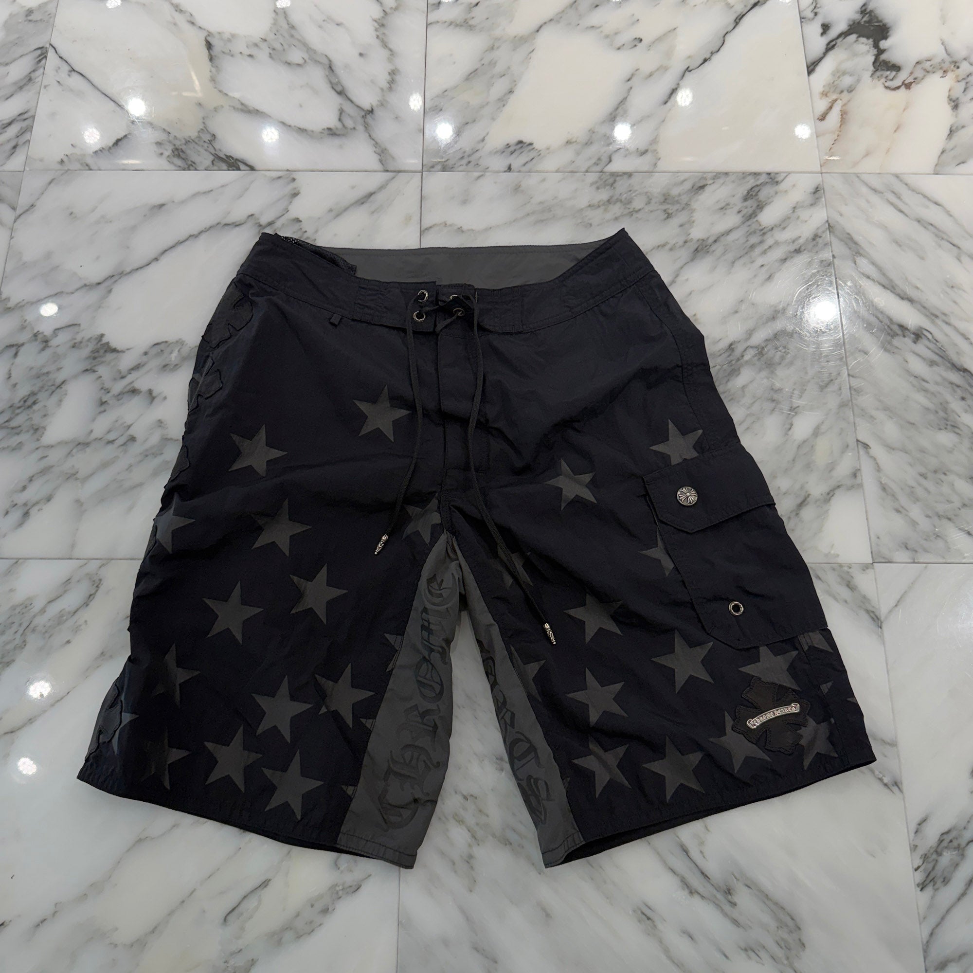 CHROME HEARTS 1 Cross Leather Patch Star Surf Short Pants Size 30 クロムハーツ 1 クロス レザーパッチ スターサーフショートパンツ サイズ30