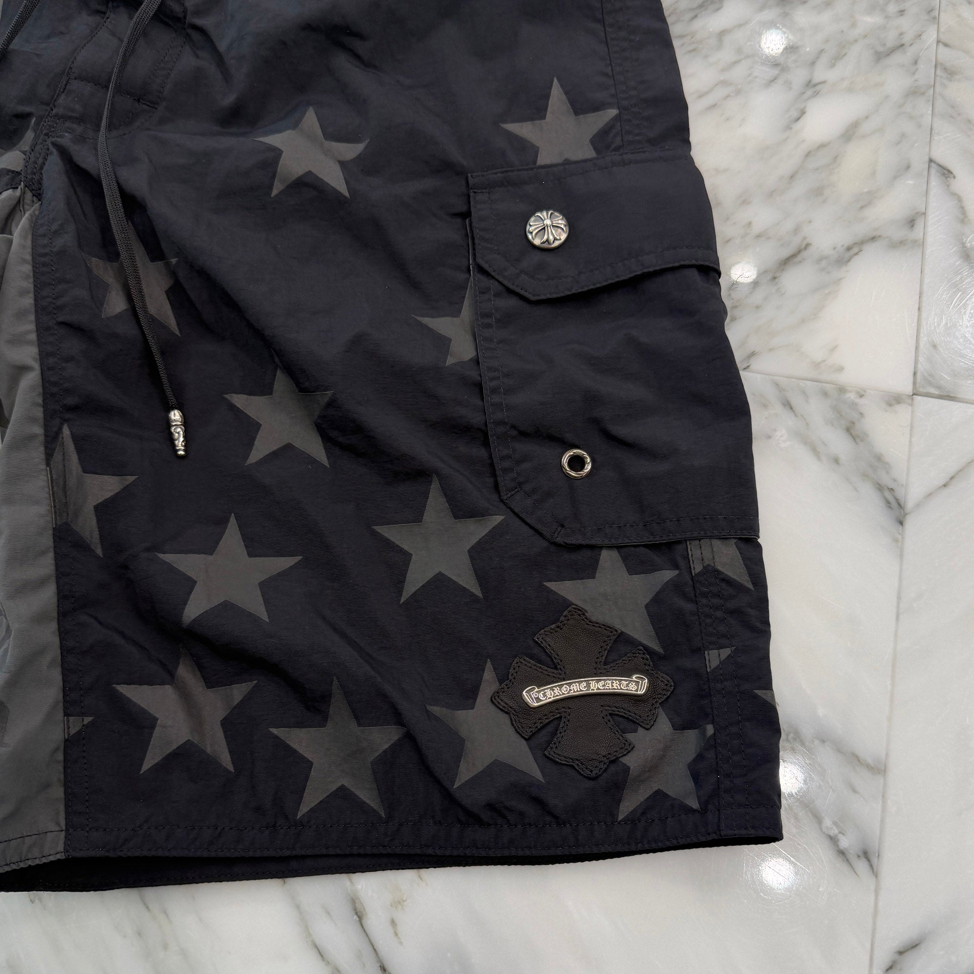 CHROME HEARTS 1 Cross Leather Patch Star Surf Short Pants Size 30 クロムハーツ 1 クロス レザーパッチ スターサーフショートパンツ サイズ30