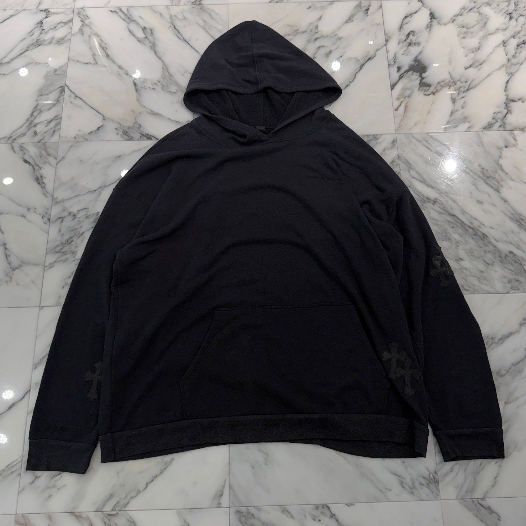 CHROME HEARTS Y NOT Cemetery Cross Leather Patch Pullover Hoodie Size XL クロムハーツ ワイノット セメタリークロスレザーパッチ プルオーバー フーディー サイズXL