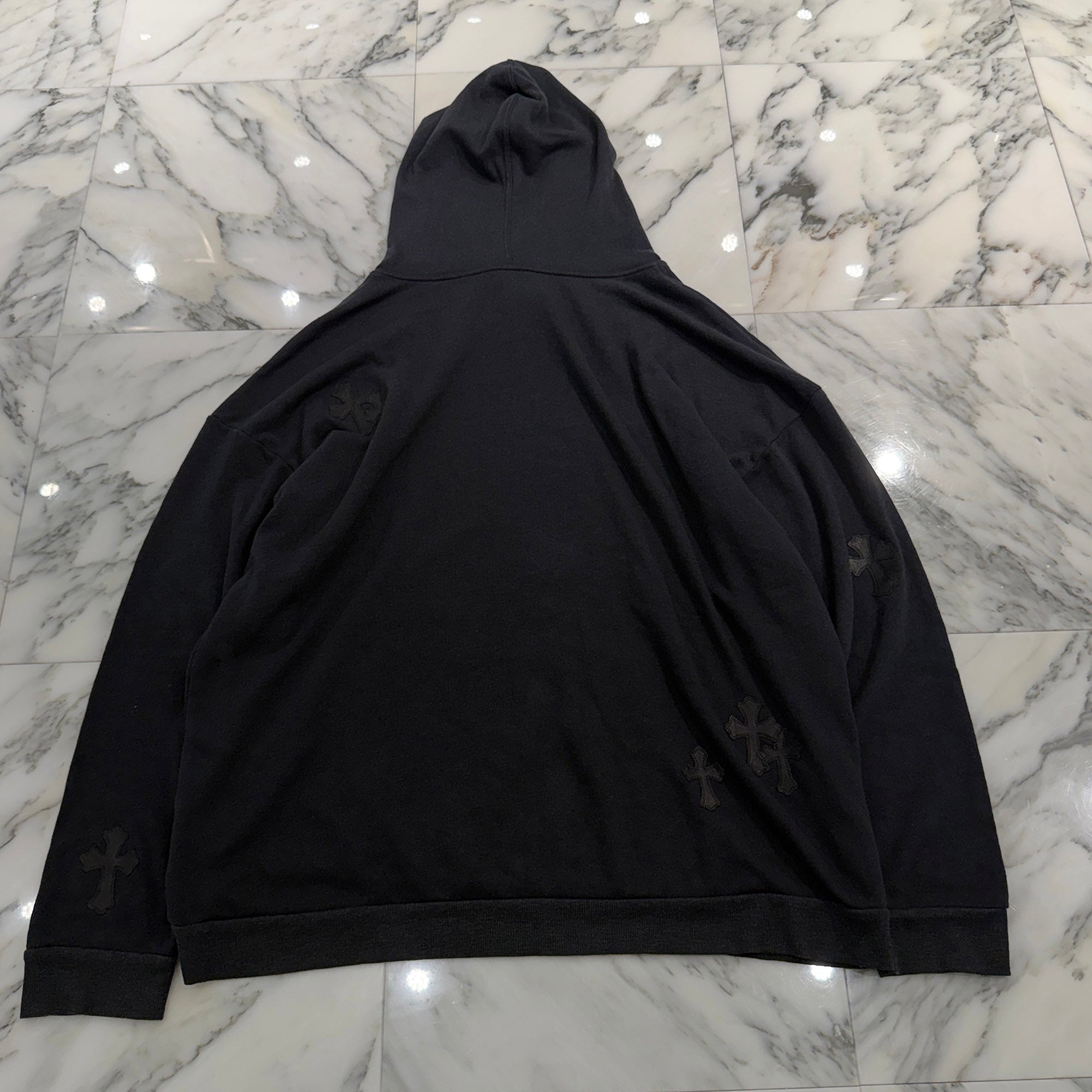 CHROME HEARTS Y NOT Cemetery Cross Leather Patch Pullover Hoodie Size XL クロムハーツ ワイノット セメタリークロスレザーパッチ プルオーバー フーディー サイズXL