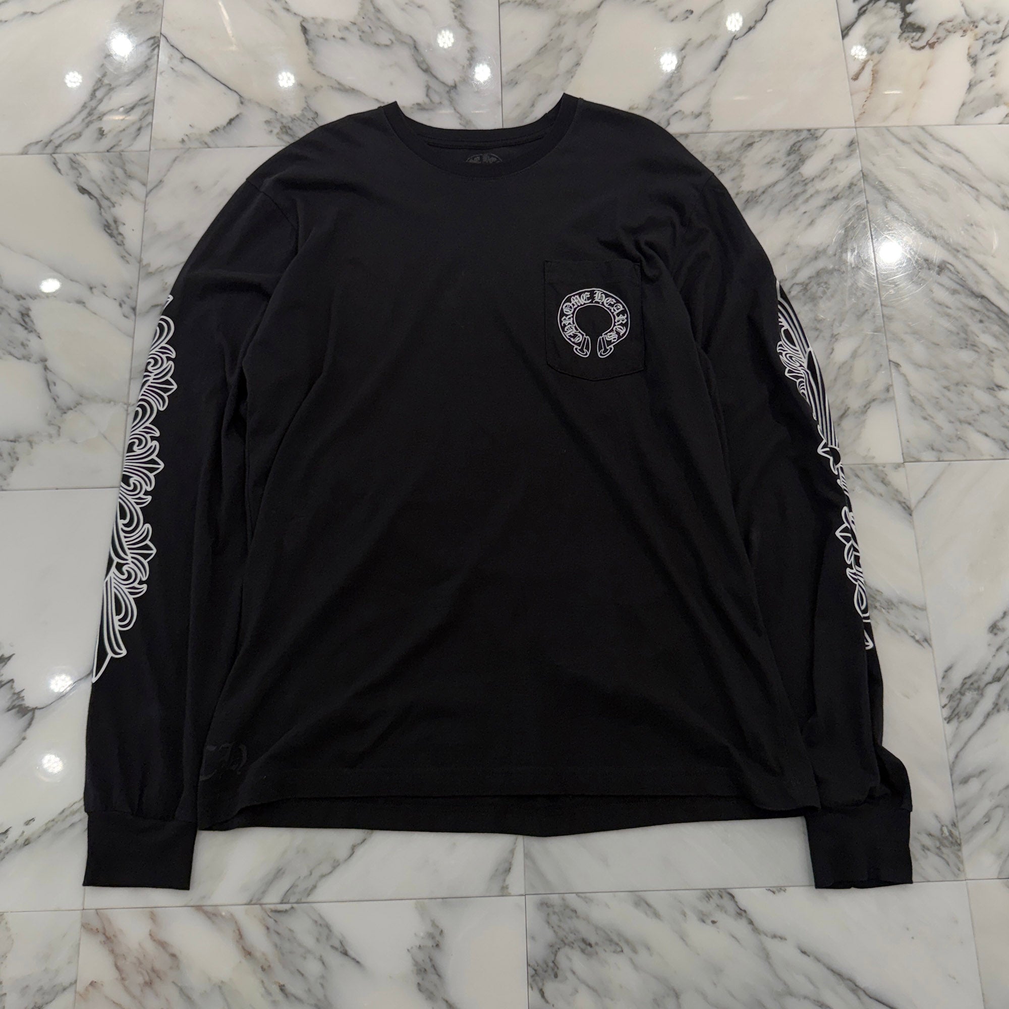 CHROME HEARTS Floral Cross Horseshoe Long Sleeve Tee Size XL クロムハーツ フローラルクロス ホースシュー ロングスリーブ Tシャツ サイズXL