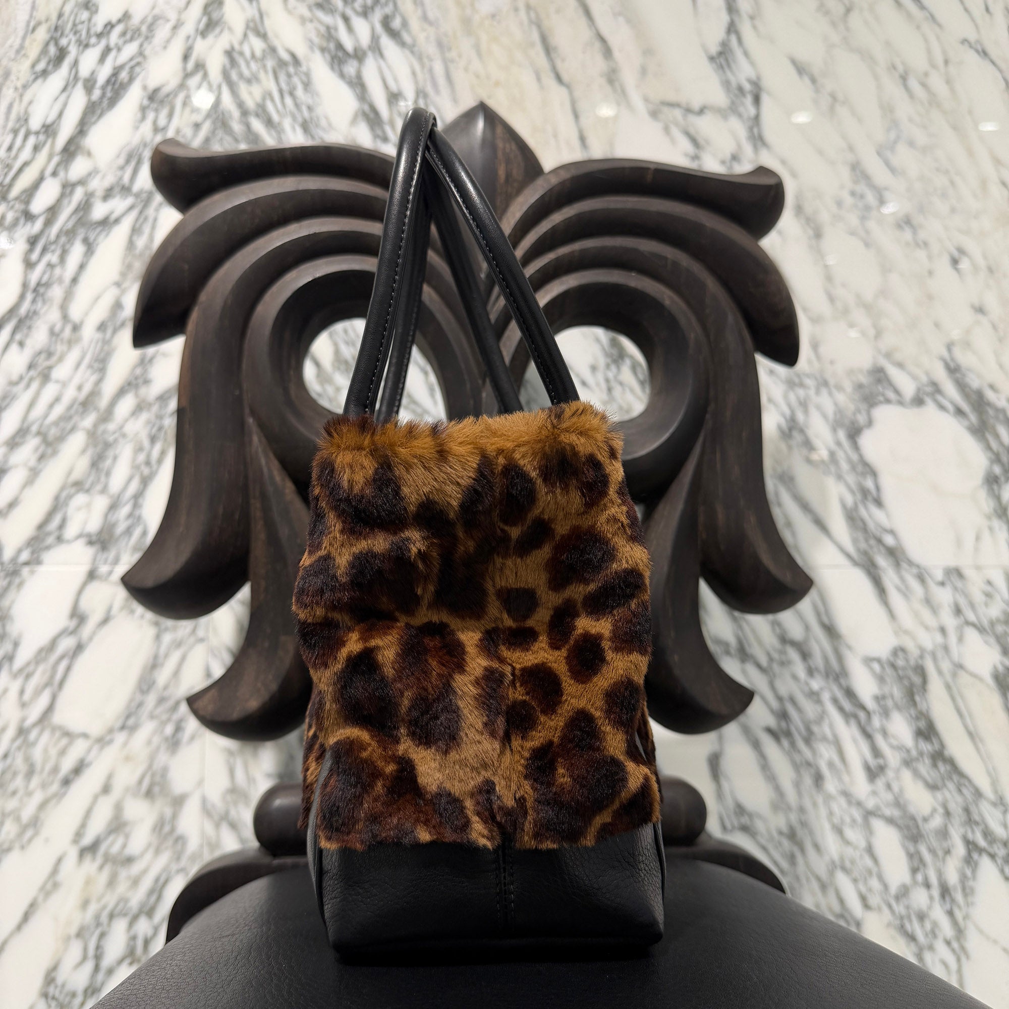CHROME HEARTS 3 Cemetery Cross Leather Patch Leopard Fur Tote Mini Bag クロムハーツ 3セメタリークロス レザーパッチ レオパード ファー トート ミニ バッグ