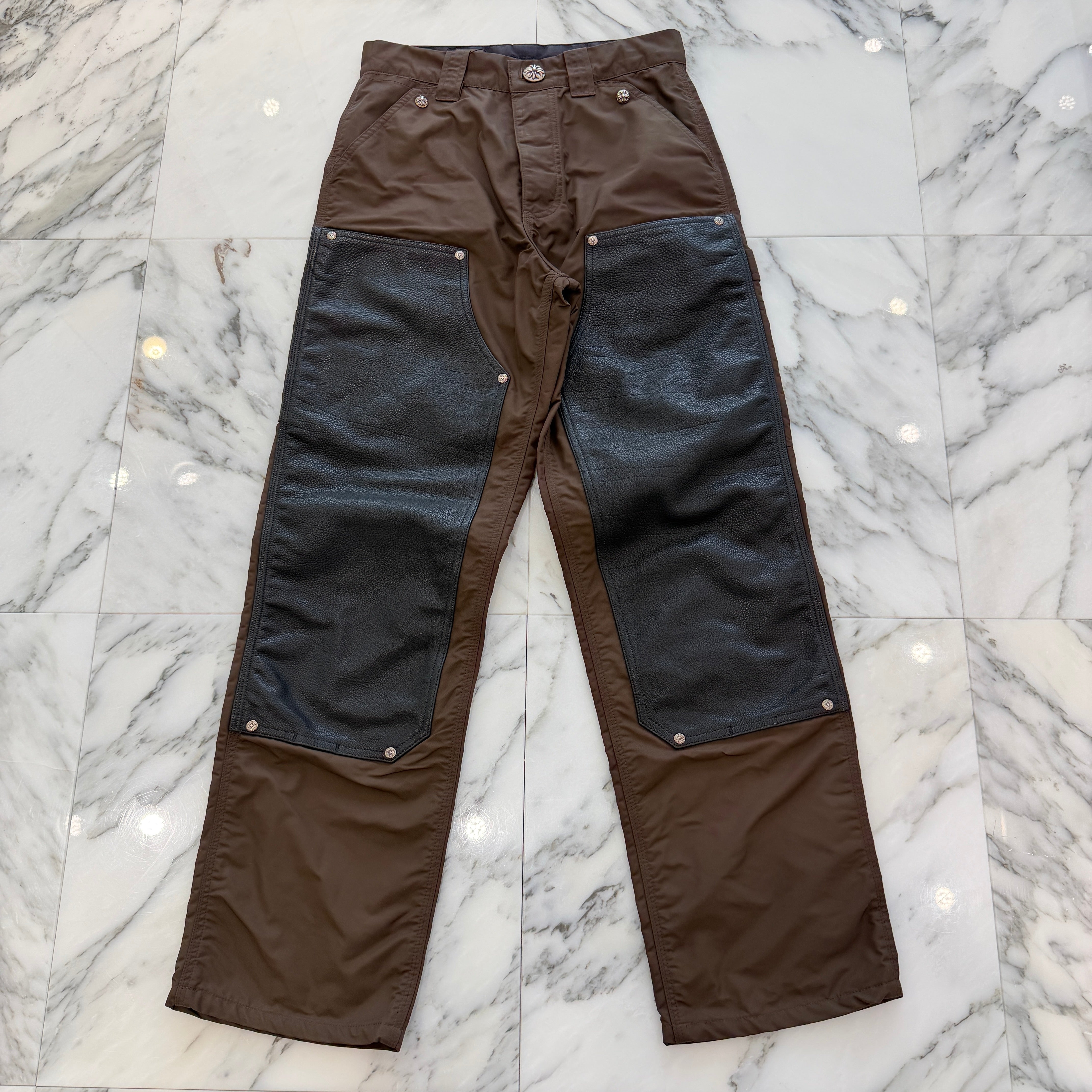 CHROME HEARTS Carpenter Leather Double Knee Nylon Leather Cross