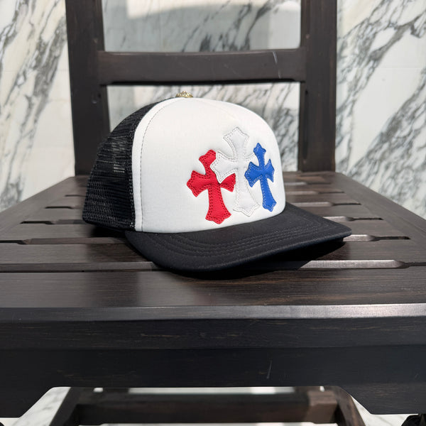 CHROME HEARTS Tricolor Triple Cross Patch Trucker Cap ONE SIZE (51-61) クロムハーツ トリコロール トリプルクロスパッチ トラッカーキャップ ONE SIZE (51-61)