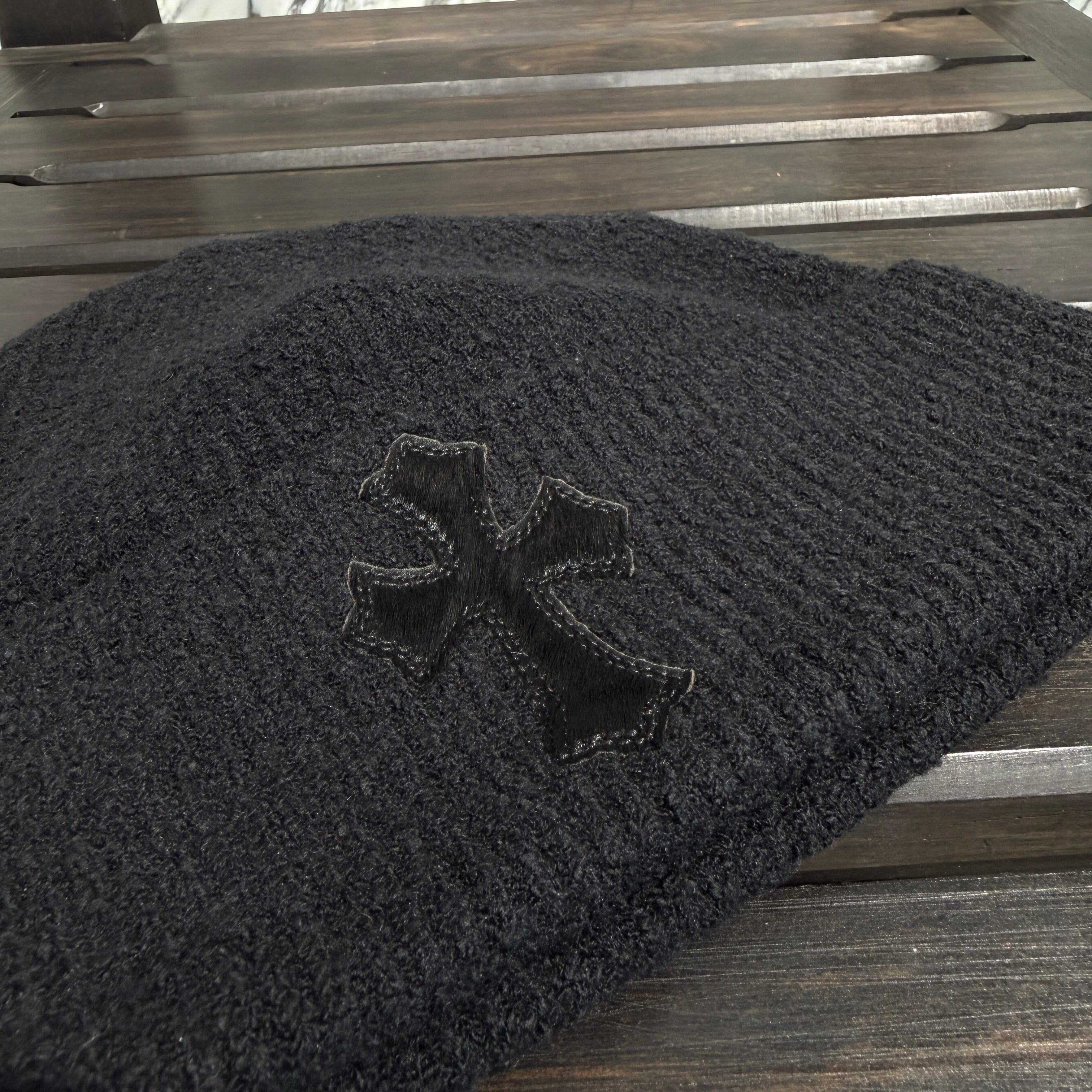 CHROME HEARTS 2024AW Harako Leather Cross Patch Beanie Size ONE SIZE (53-60) クロムハーツ ハラコ レザークロスパッチ ビーニーサイズONE SIZE (53-60)