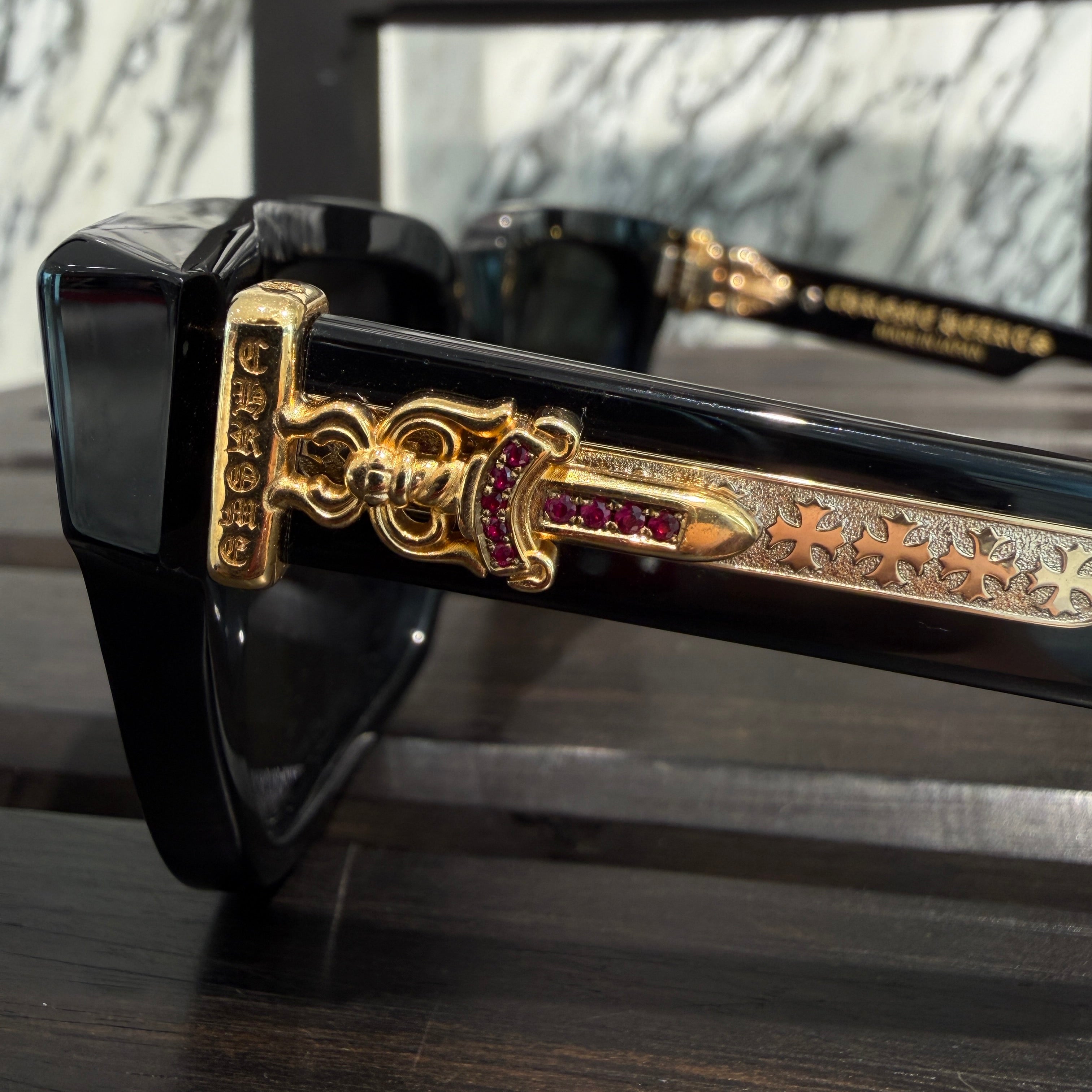 CHROME HEARTS BOX-OFFICER Sunglasses Ruby Dagger Size 56□19-144 クロムハーツ ボックスオフィサー サングラス ルビーダガー サイズ56□19-144