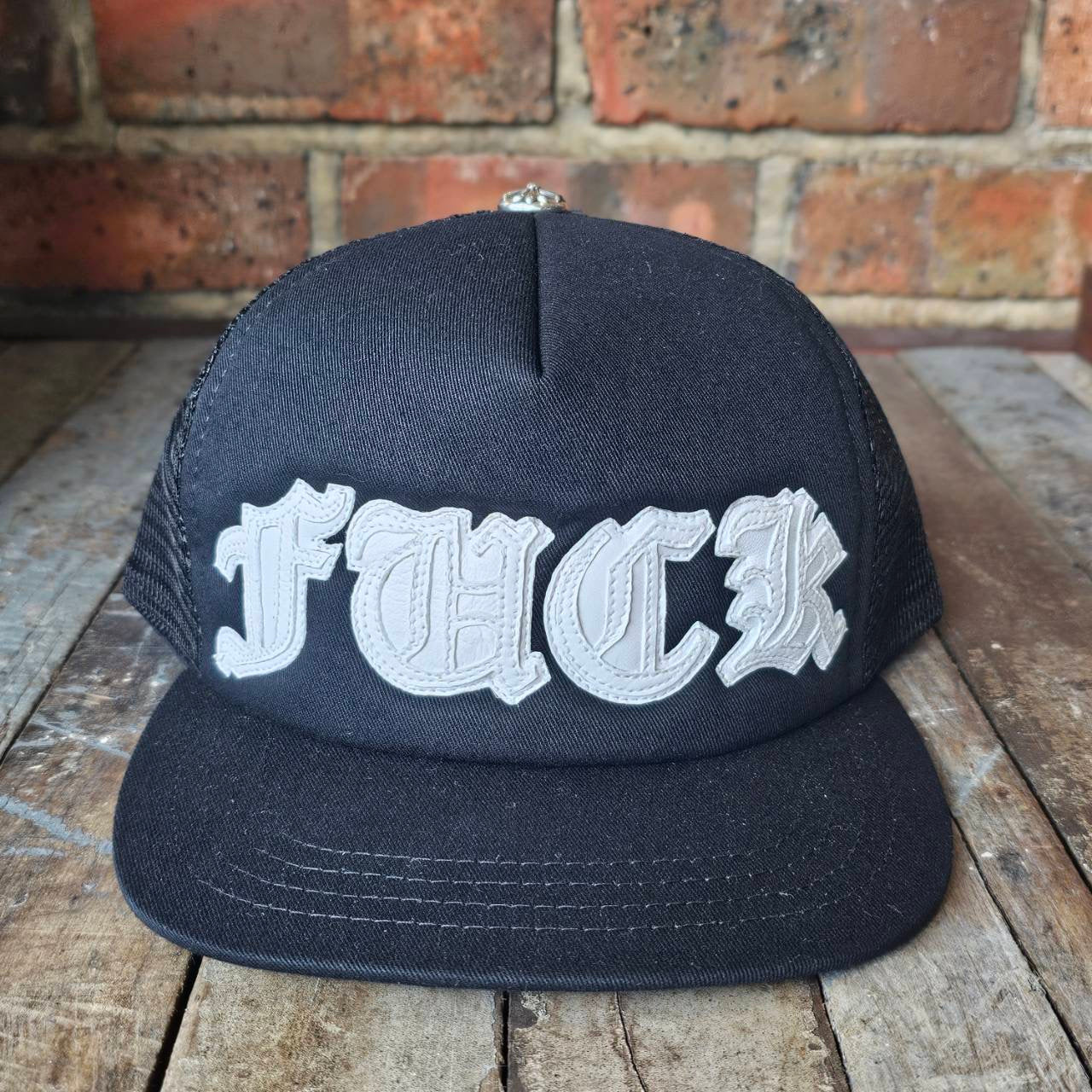 CHROME HEARTS FUCK Leather Patch Trucker Cap Size ONE SIZE (51-61) クロムハーツ ファック レザーパッチ トラッカーキャップ サイズONE SIZE (51-61)