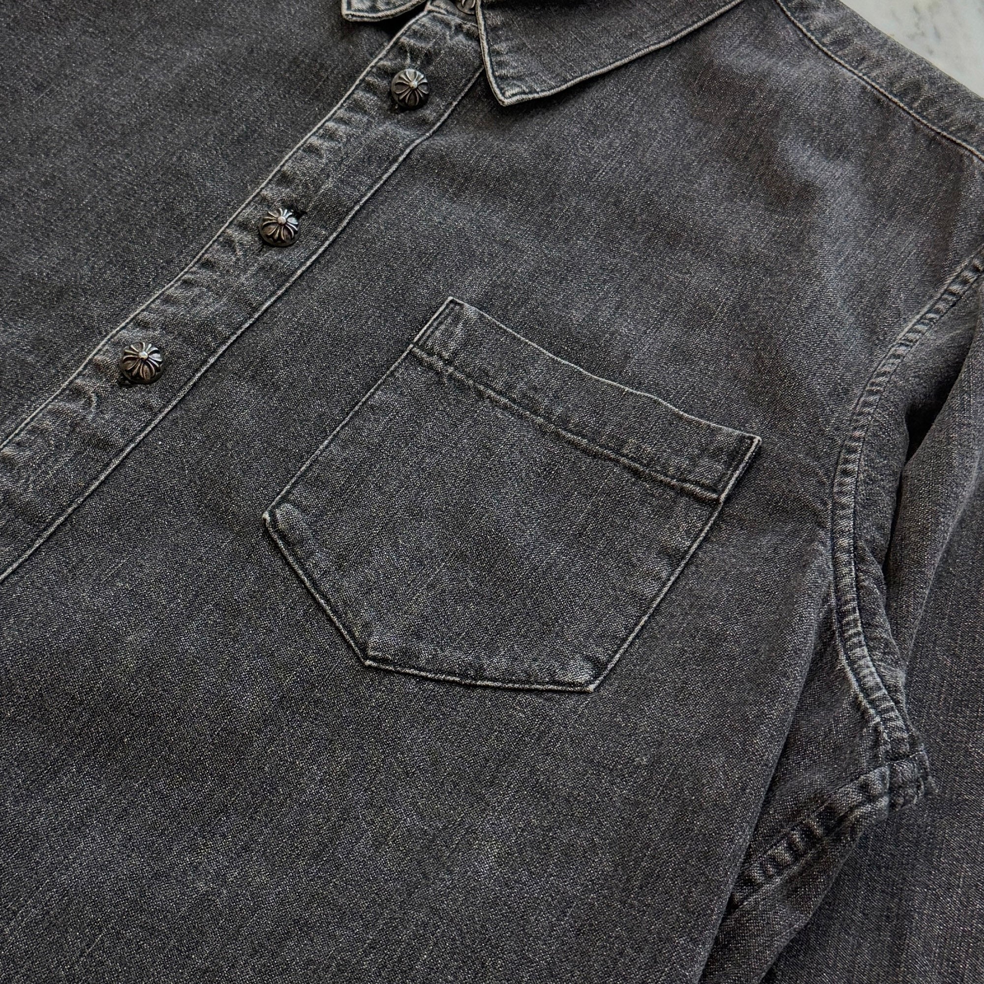 CHROME HEARTS Y NOT Leather Cross Patch Denim Shirts Size L クロム