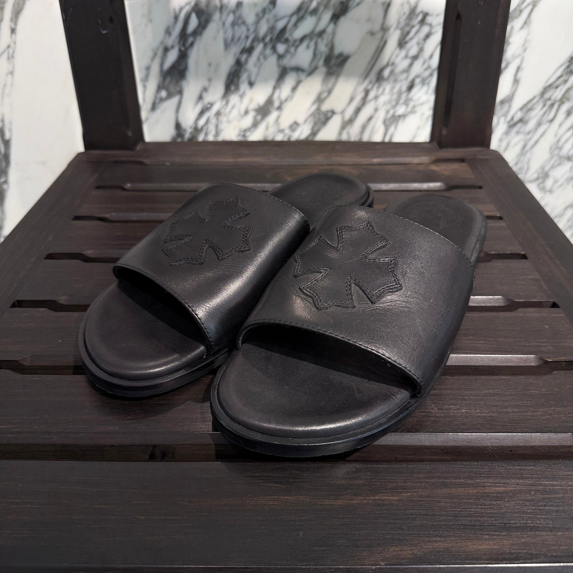 CHROME HEARTS Leather Cross Patch Sandals Size 43 (27.5cm～28.0cm) クロムハーツ レザークロスパッチ サンダル サイズ43 (27.5cm～28.0cm)