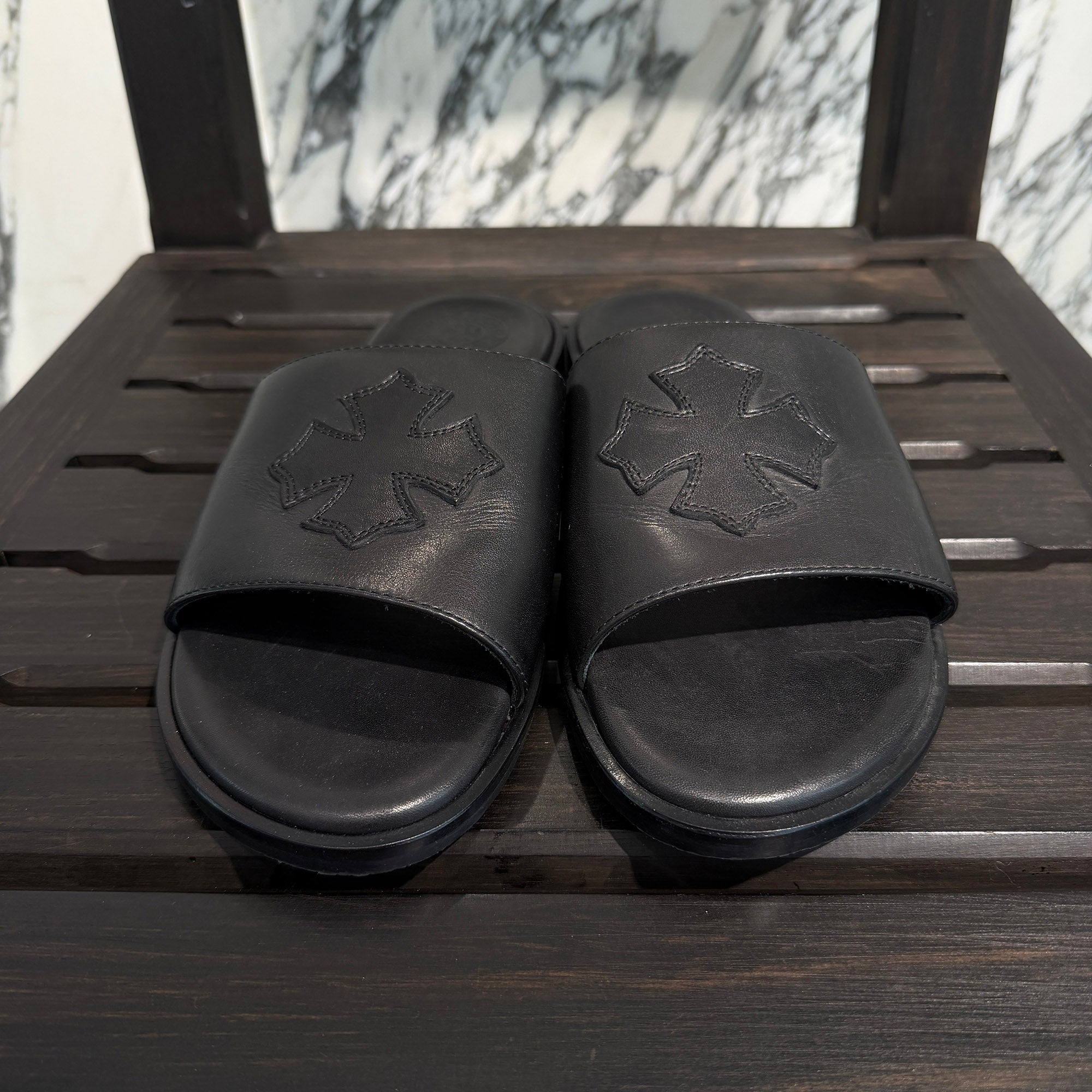 CHROME HEARTS Leather Cross Patch Sandals Size 43 (27.5cm～28.0cm