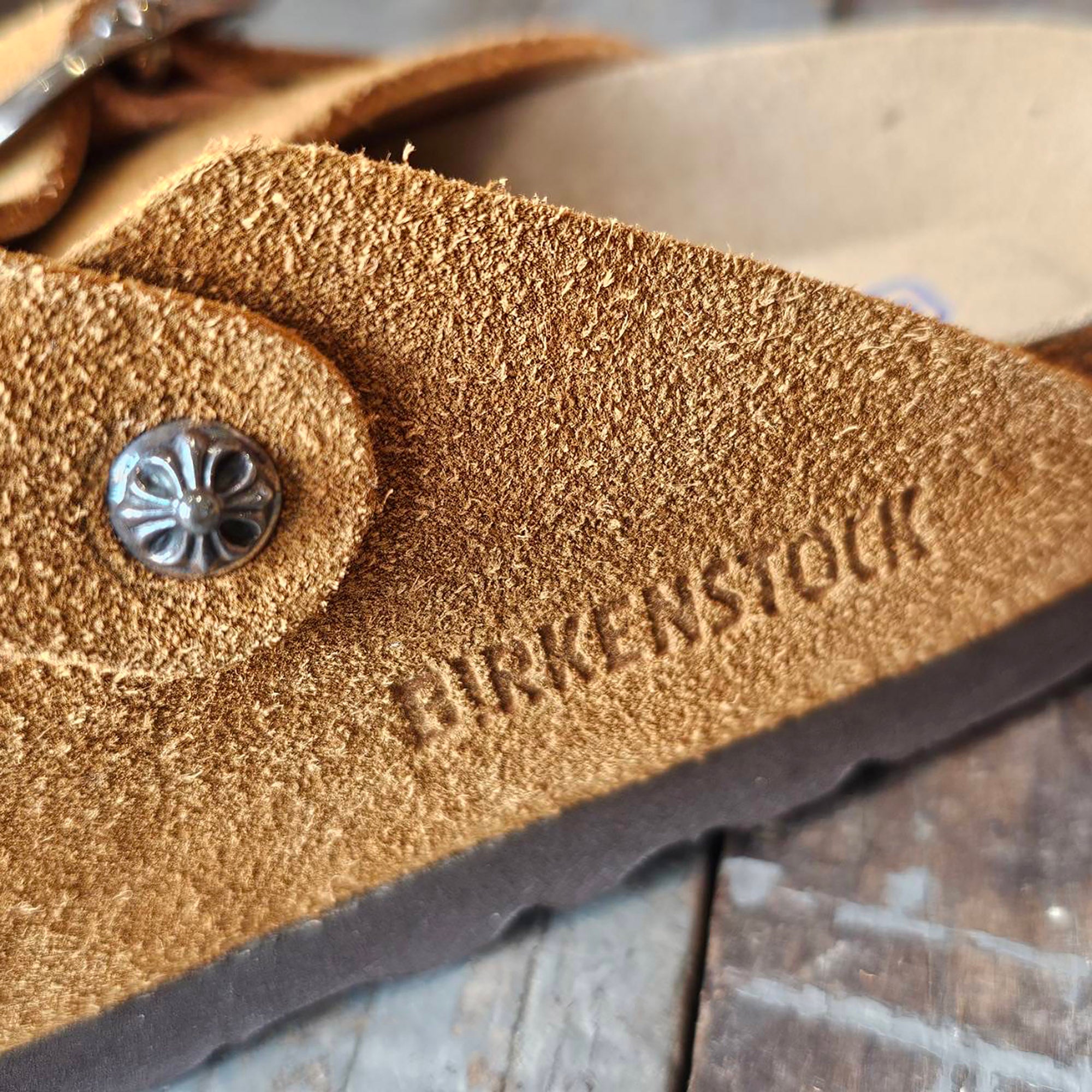 CHROME HEARTS × BIRKENSTOCK Boston Silver Dagger Suede Leather Sandals Size 37 (24.0cm) クロムハーツ × ビルケンストック ボストン シルバーダガー装飾 スエードレザー サンダル サイズ37 (24.0cm)