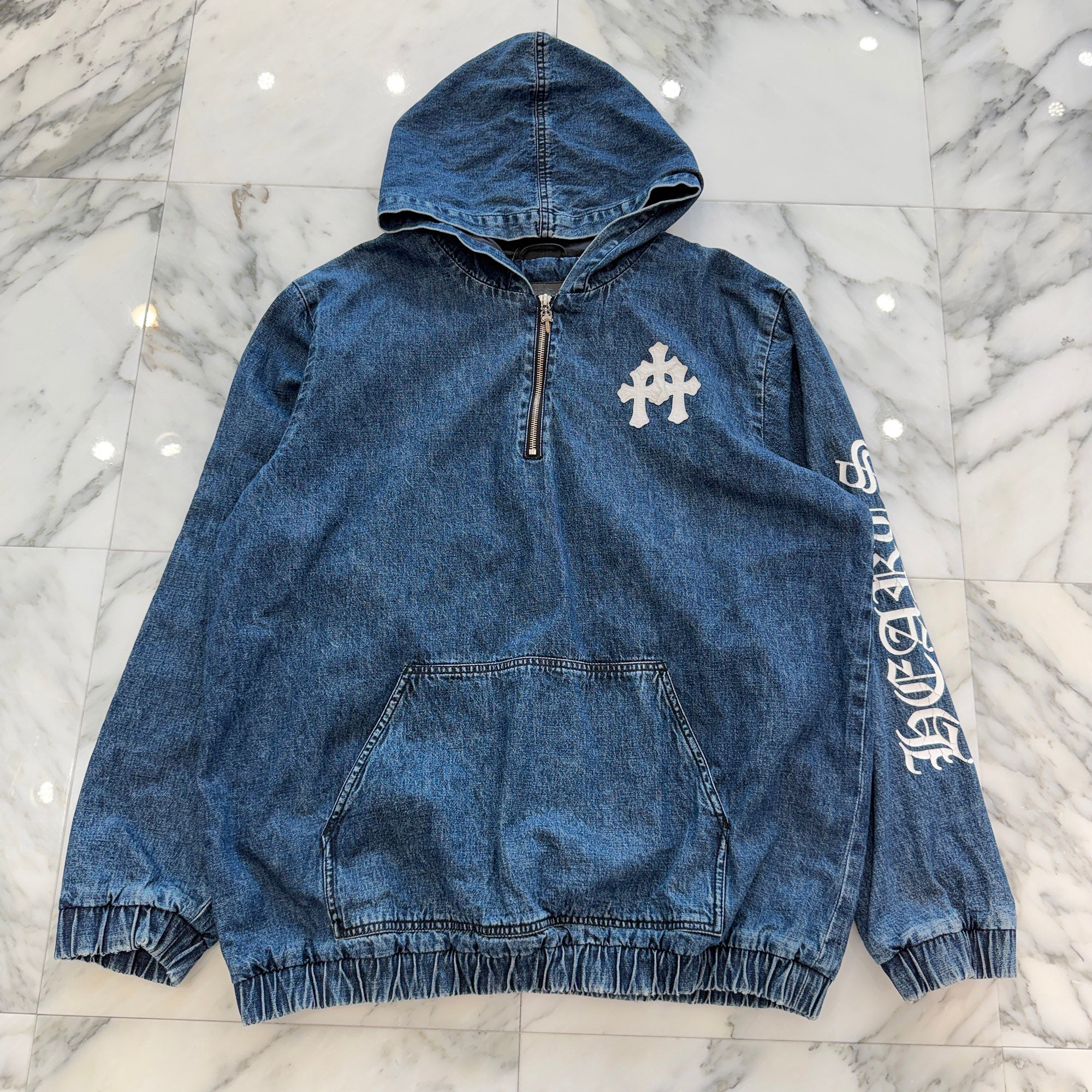 CHROME HEARTS 2024AW Leather Cemetery Triple Cross Denim Anorak Jacket Size M クロムハーツ レザーセメタリートリプルクロス デニム アノラック ジャケット サイズM