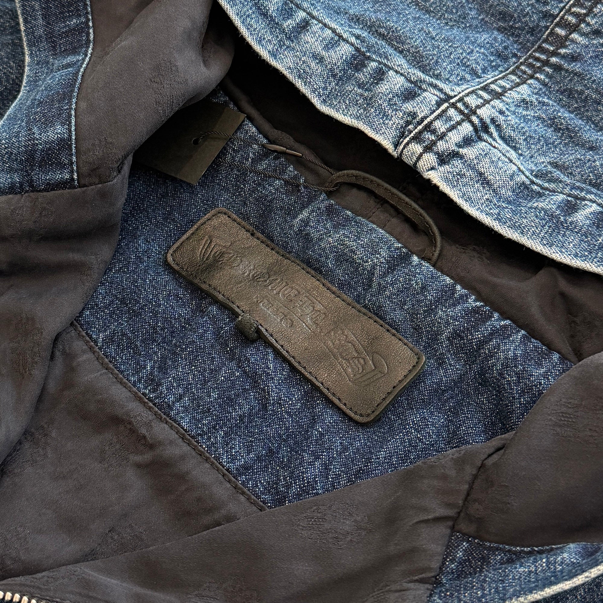 CHROME HEARTS 2024AW Leather Cemetery Triple Cross Denim Anorak Jacket Size M クロムハーツ レザーセメタリートリプルクロス デニム アノラック ジャケット サイズM