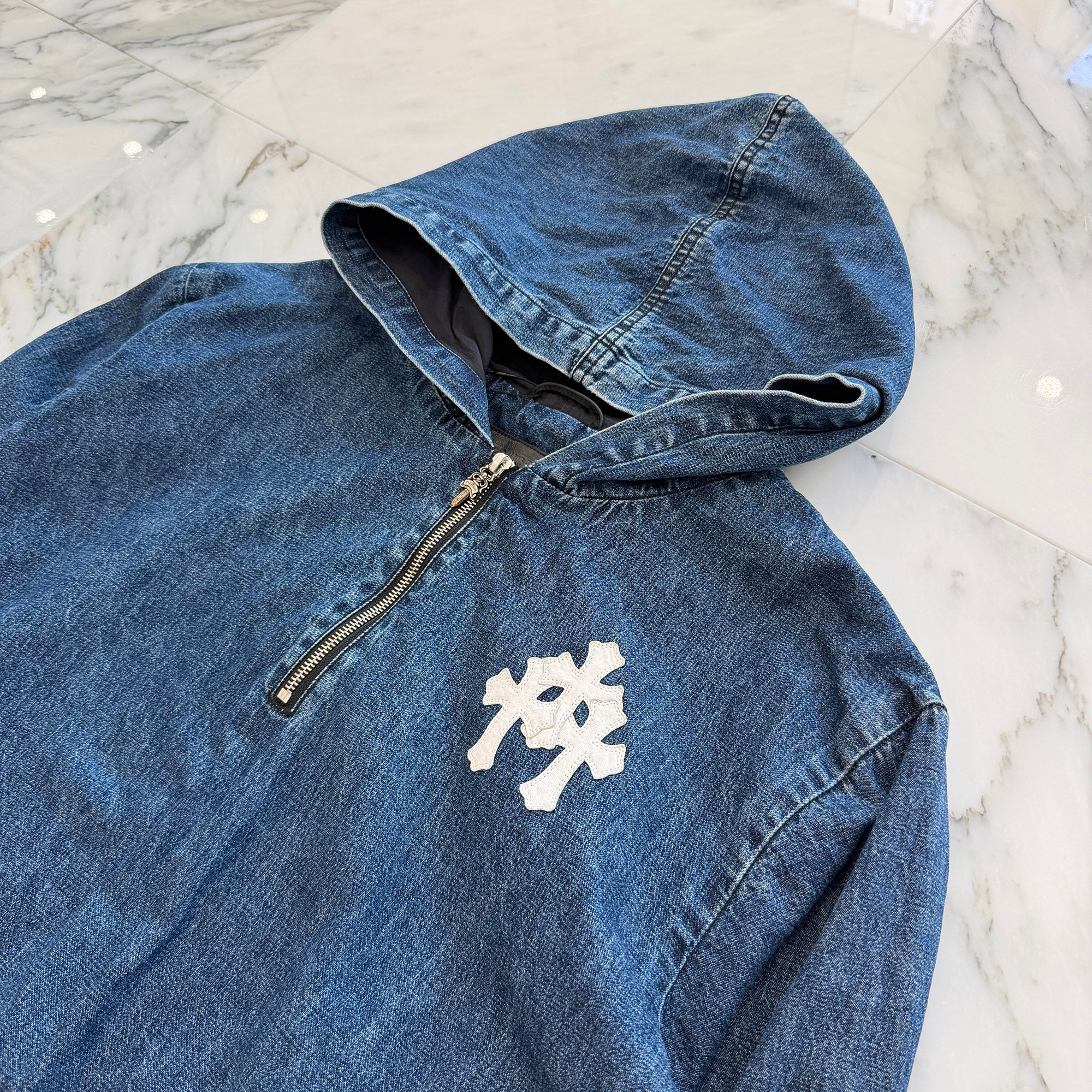 CHROME HEARTS 2024AW Leather Cemetery Triple Cross Denim Anorak Jacket Size M クロムハーツ レザーセメタリートリプルクロス デニム アノラック ジャケット サイズM