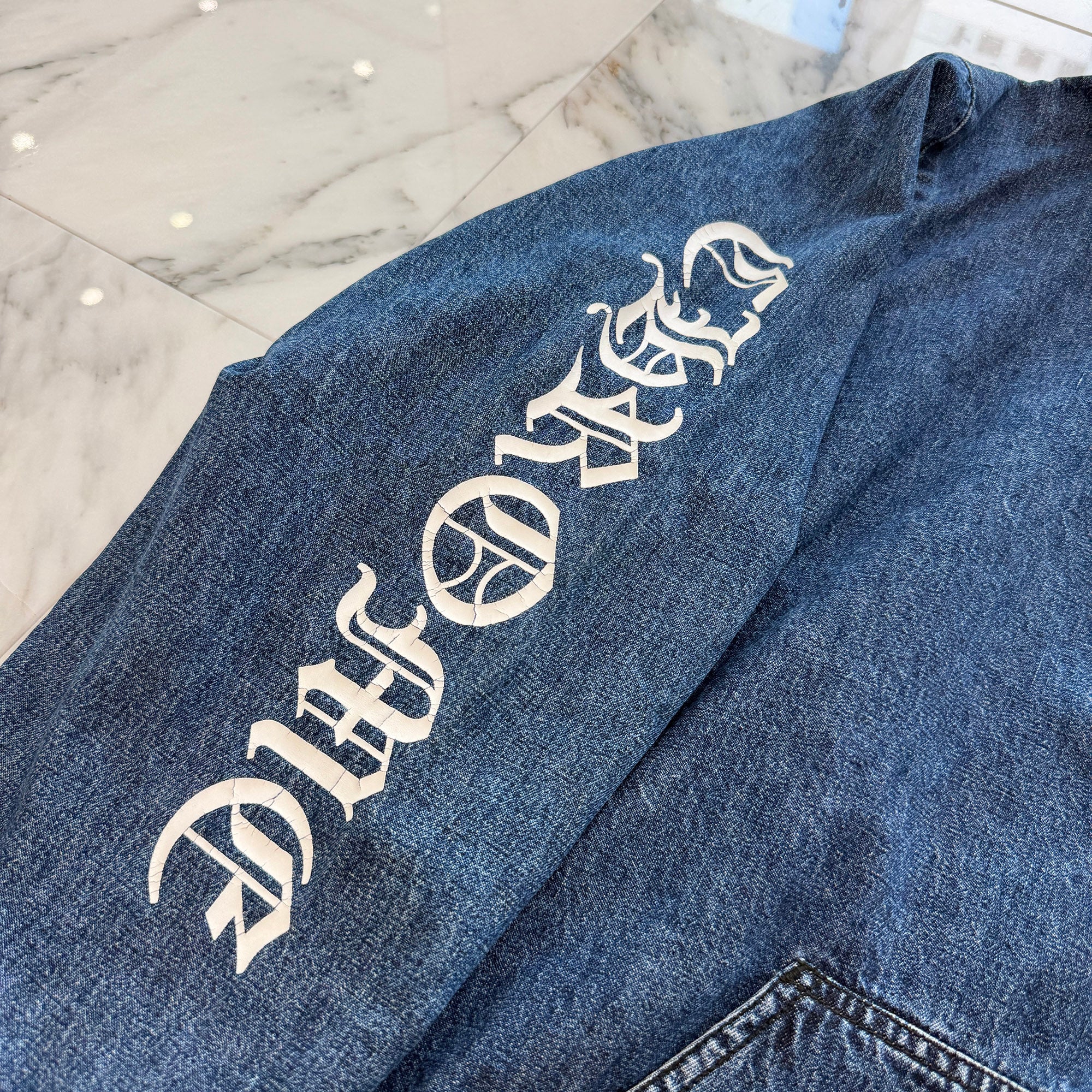 CHROME HEARTS 2024AW Leather Cemetery Triple Cross Denim Anorak Jacket Size M クロムハーツ レザーセメタリートリプルクロス デニム アノラック ジャケット サイズM