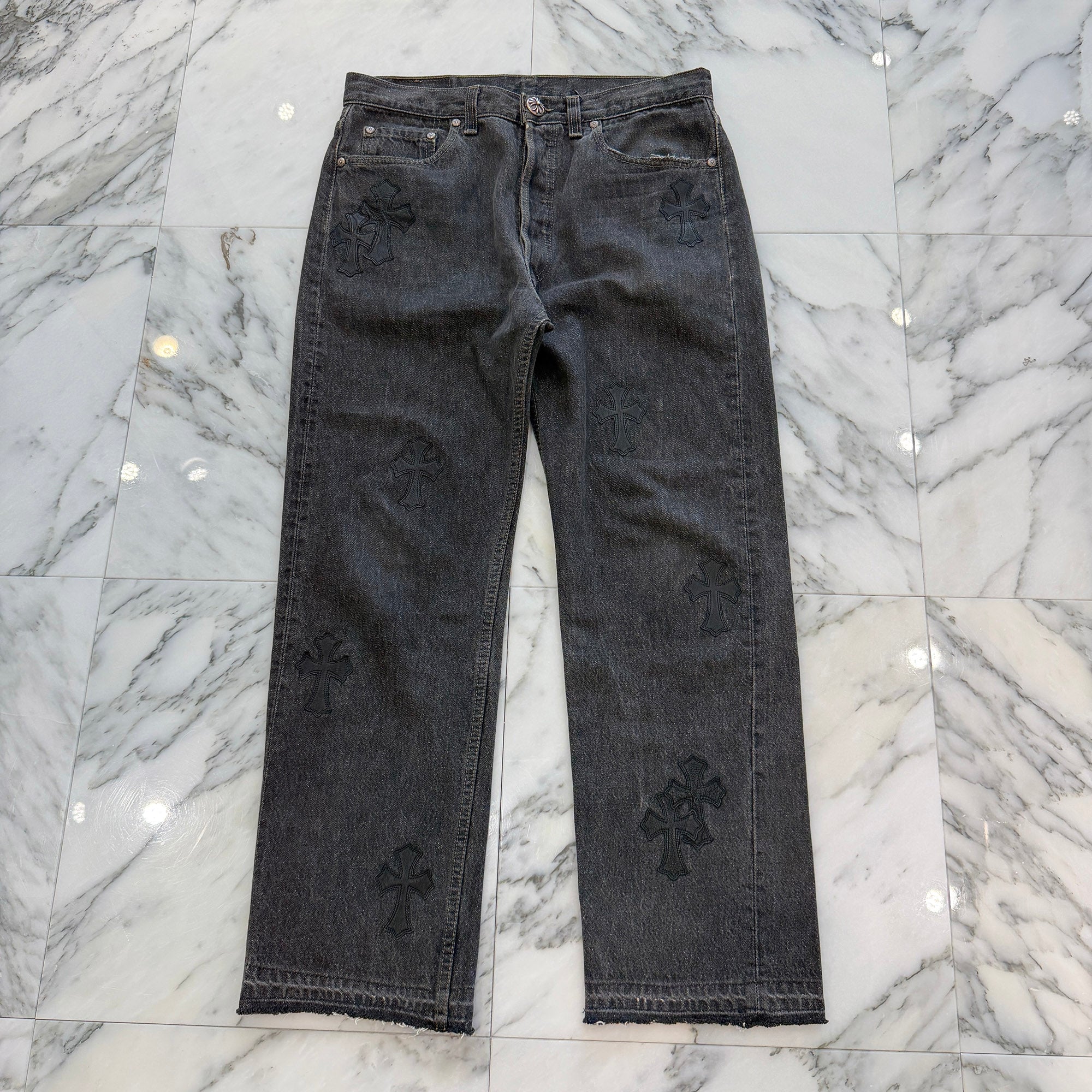 専用② 501クロムハーツ　グレー、ブラッククロスパッチ CHROME HEARTS × Levi's 501 VNTG Leather Cross Patch Denim Pants