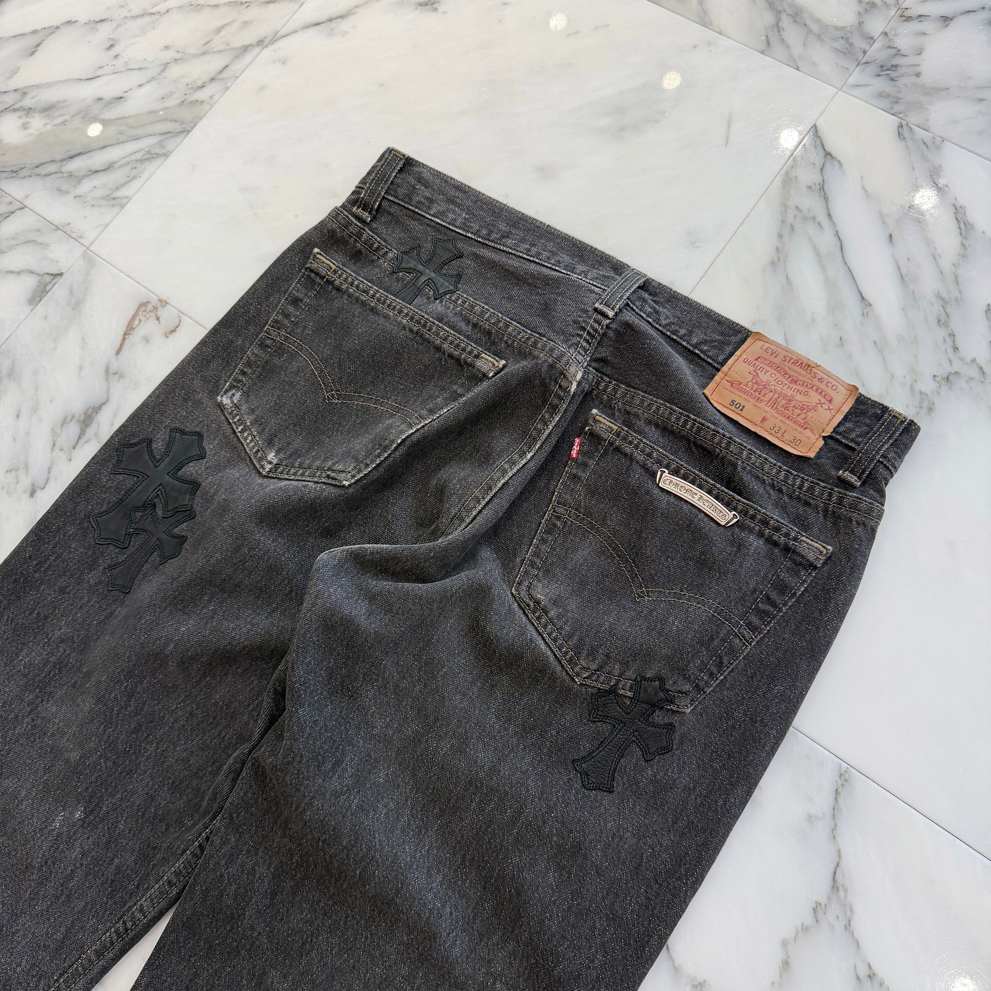 CHROME HEARTS × Levi's 501 VNTG Leather Cross Patch Denim Pants Size 31 クロムハーツ × リーバイス 501 ヴィンテージ レザークロスパッチ デニムパンツ サイズ31