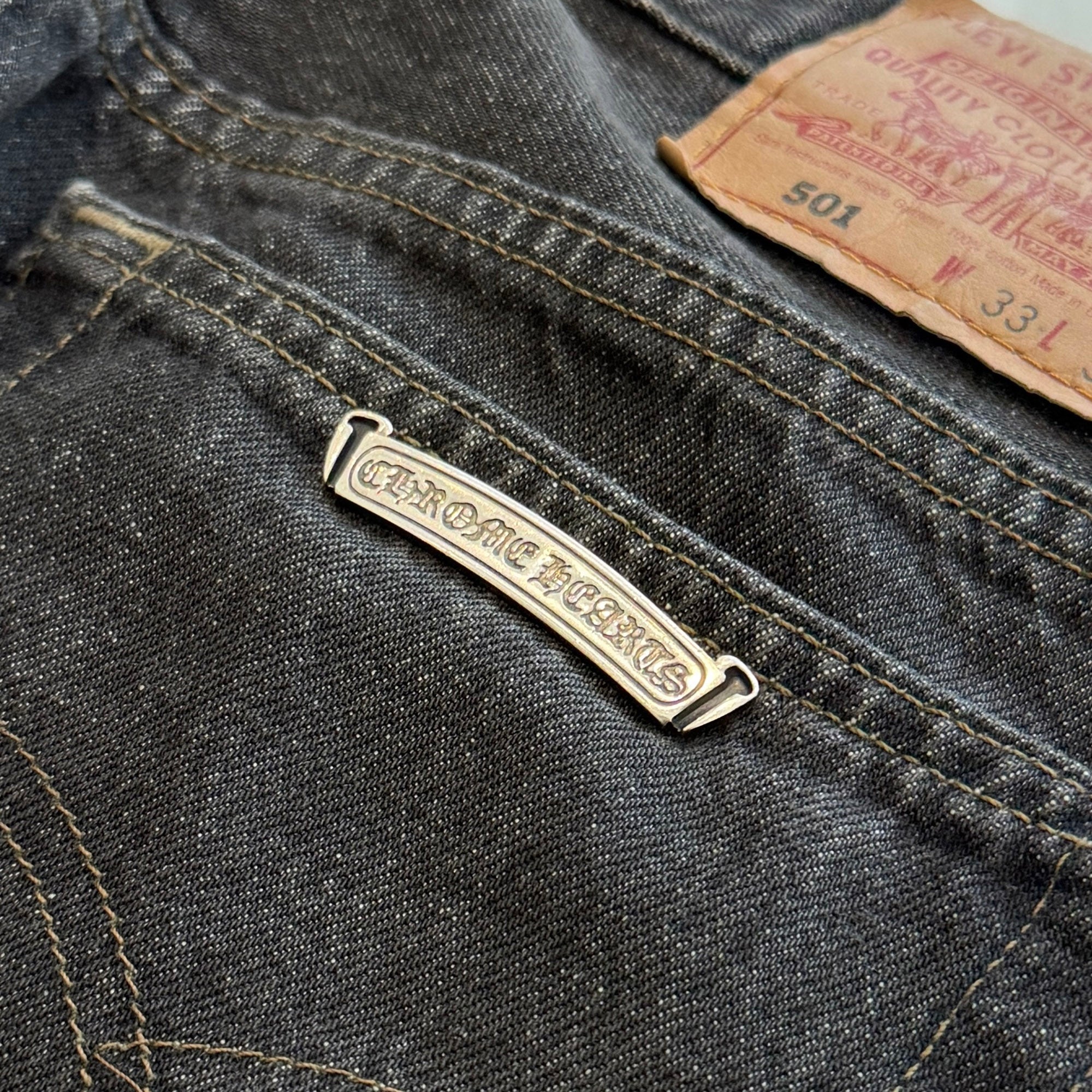 CHROME HEARTS × Levi's 501 VNTG Leather Cross Patch Denim Pants Size 31 クロムハーツ × リーバイス 501 ヴィンテージ レザークロスパッチ デニムパンツ サイズ31