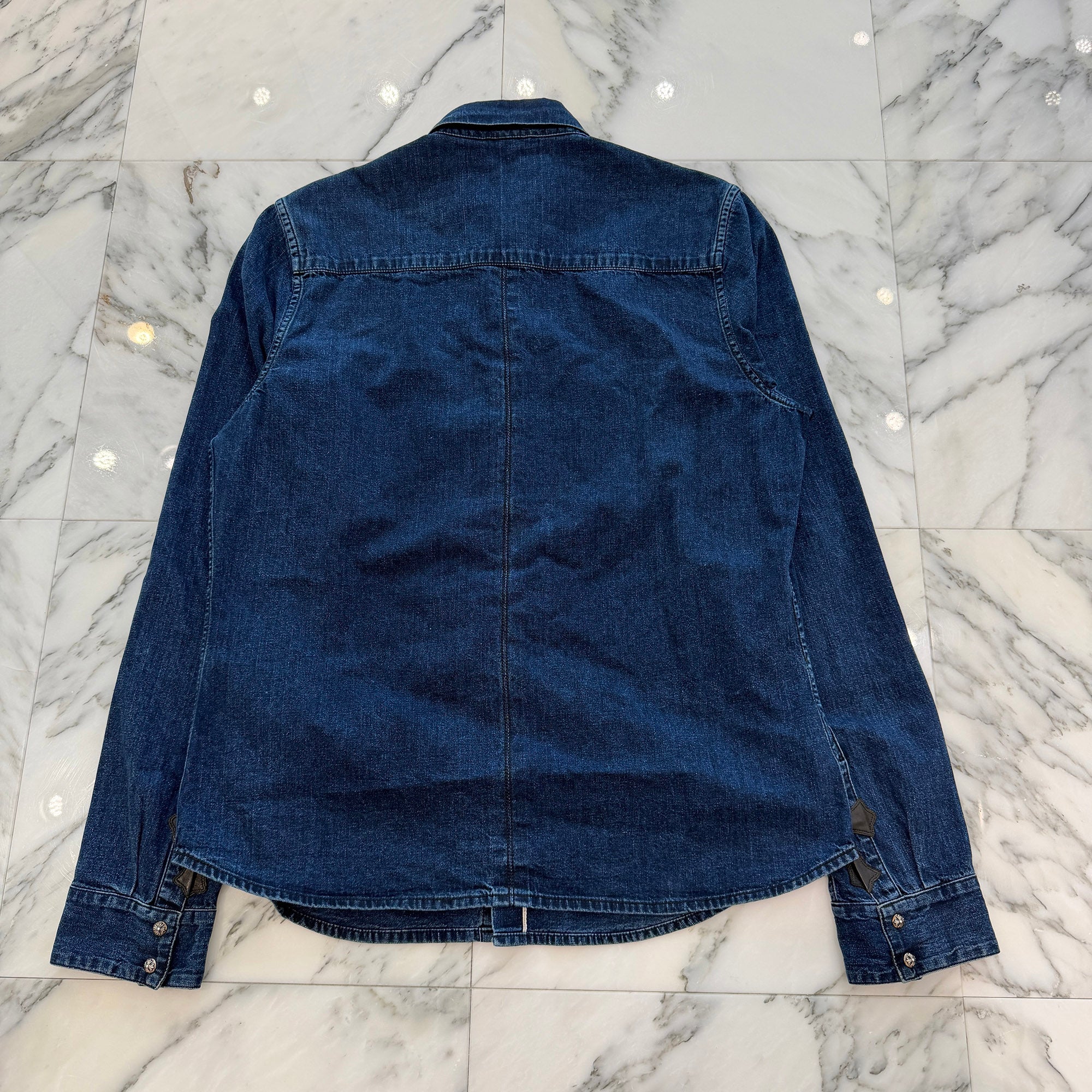 CHROME HEARTS Y NOT Leather Cross Patch Denim Shirt Size XL クロムハーツ レザークロスパッチ デニムシャツ サイズXL