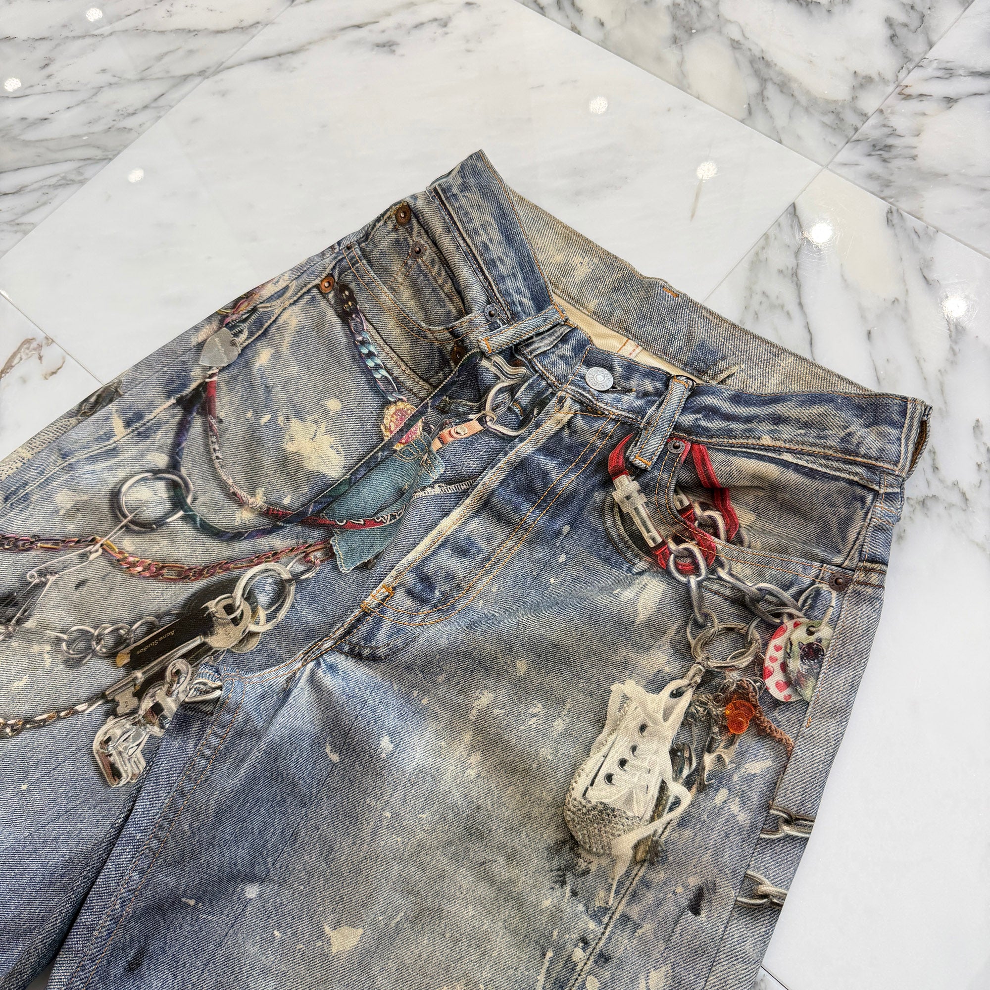 Acne Studios 2024AW Trompe L'oeil Chain Graphic Over Denim Pants FN-MN-TROU001290 Size 32 アクネストゥディオズ トロンプルイユ チェーングラフィックオーバーデニムパンツ サイズ32